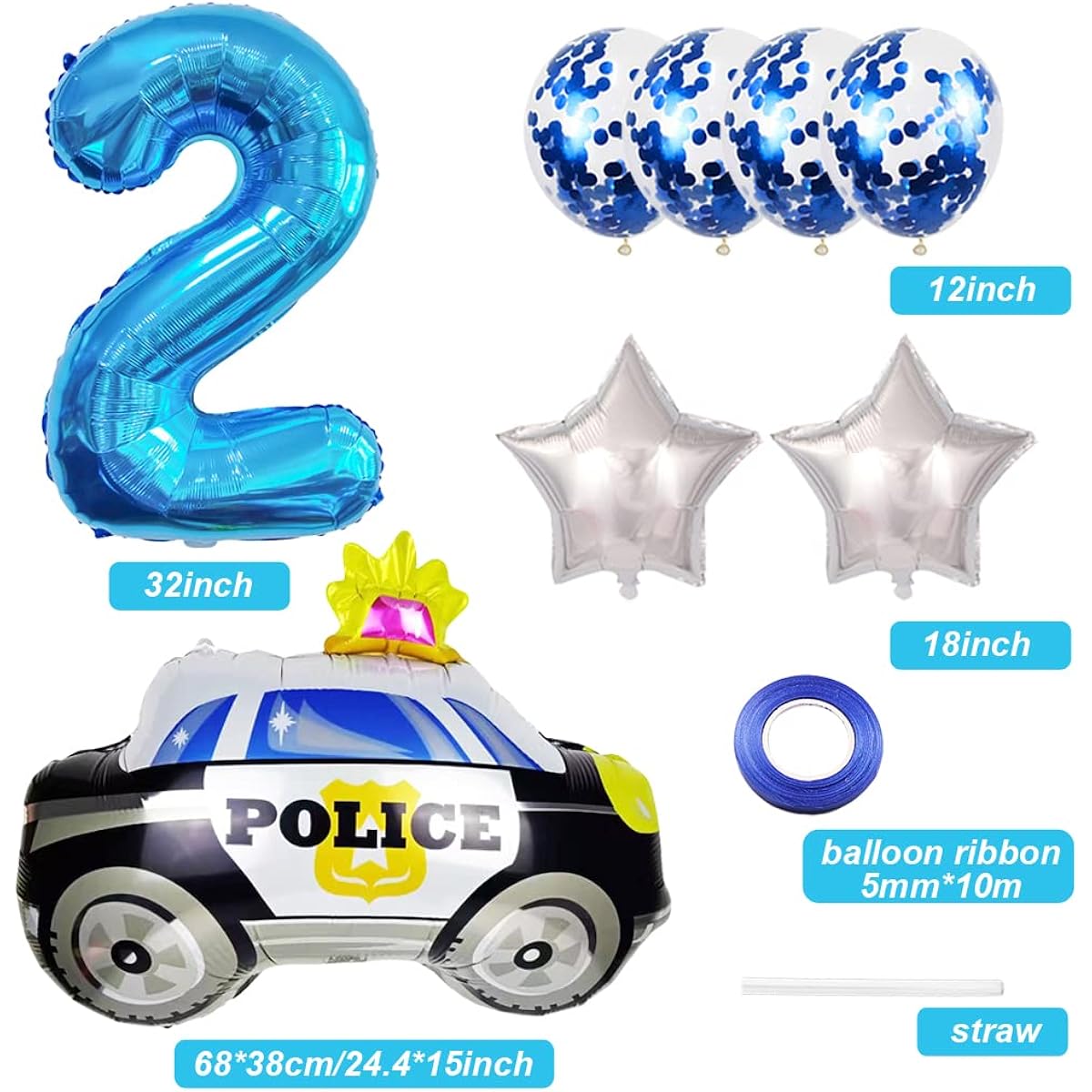 Weenkeey 2nd Police Car Birthday Balloon