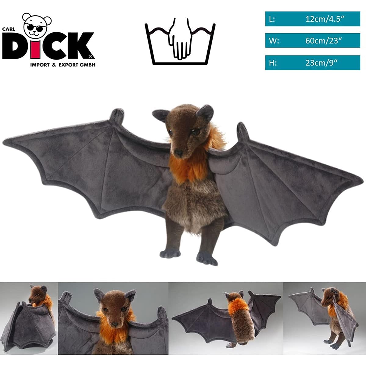 Carl Dick Flying Fox 9/23.5 inch, 23/60cm, stuffed animal, soft toy 3339