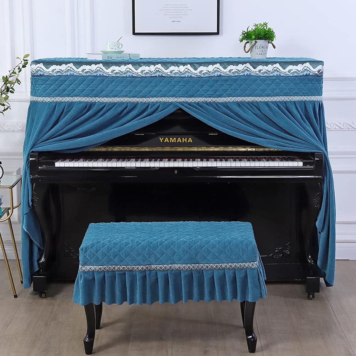Piano cover, dust cover, piano cover, upright top cover, for standard upright pianos, electronic piano, full cover, stylish, simple, Nordic, lace, elegant (piano cover + chair cover (single-seater type), C)