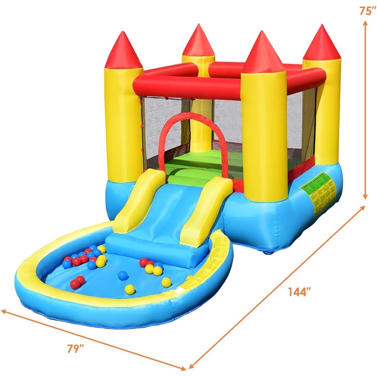 DORTALA Inflatable Bounce House for Kids Jumping Castle with Water Slide Jumping Area Splash Pool Bouncy Castle with Carry Bag for 3-5 Years Old Outdoor Backyard (No Blower)
