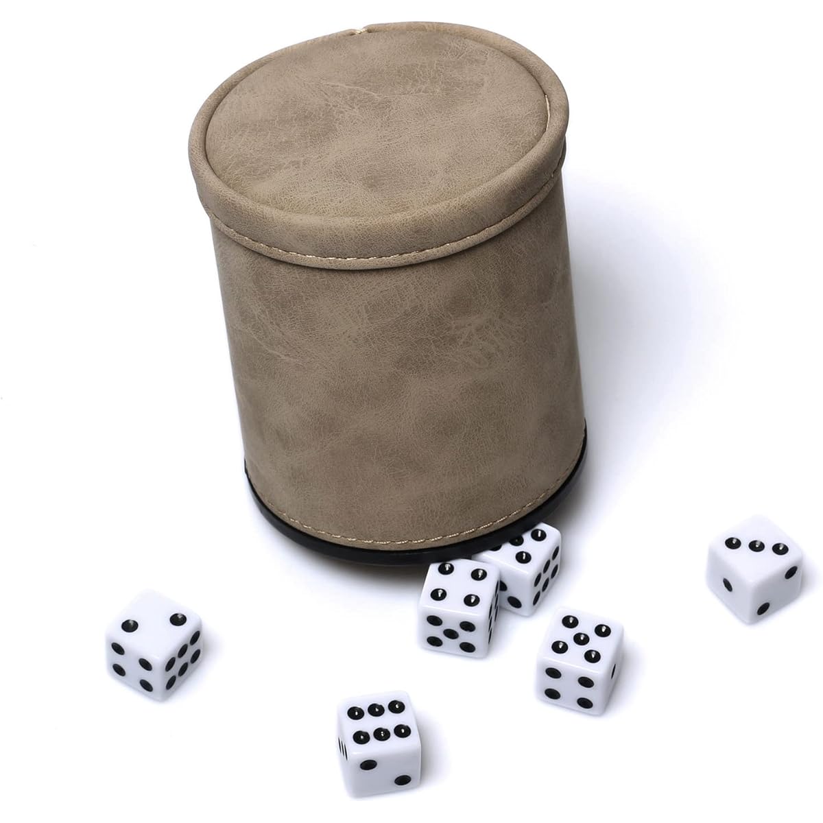Synthetic Leather Dice Cup with 6 Ivory Dice, Felt Lined Quiet Shaker for Yahtzee/Farkle/Liars Dice Games