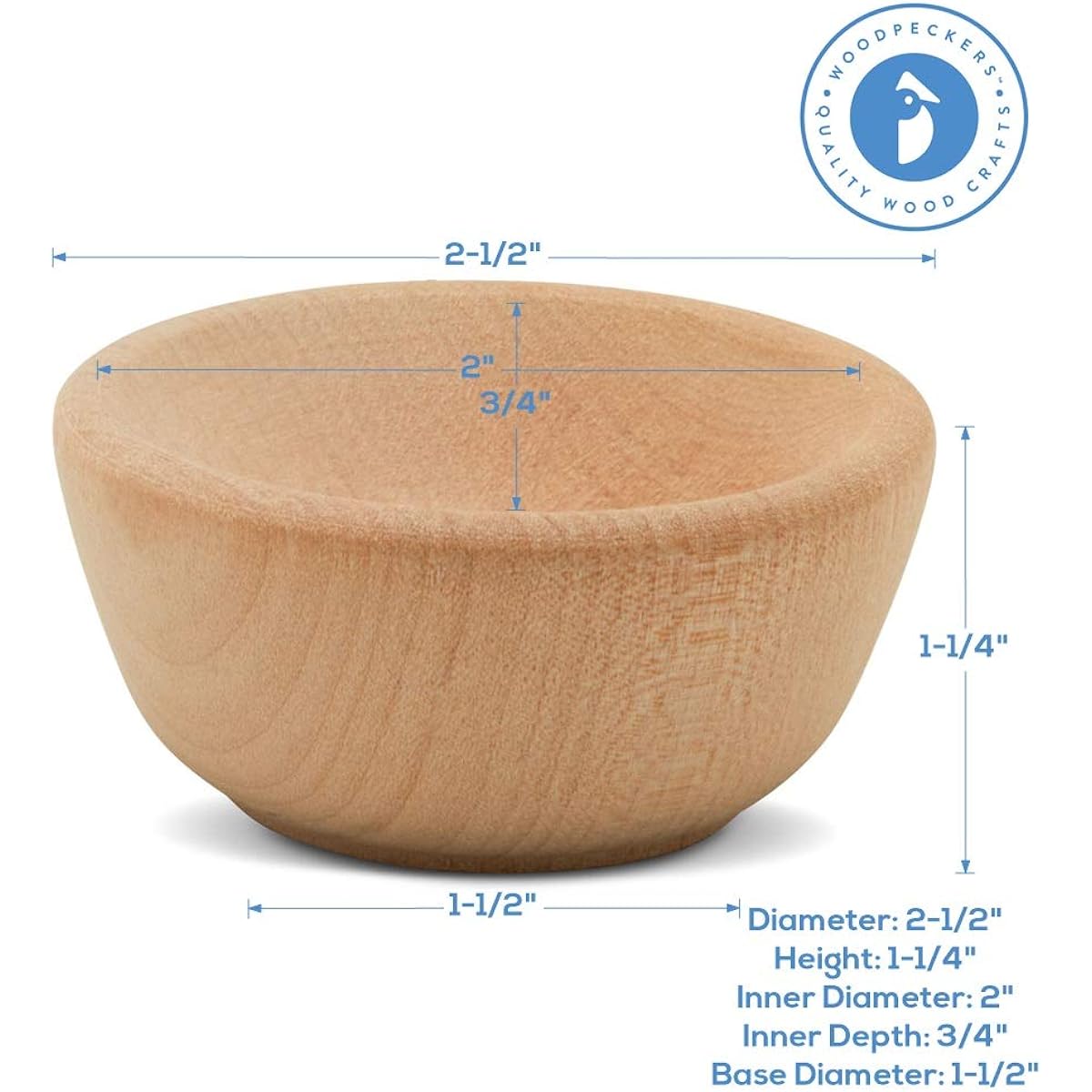 Woodpeckers Wooden Craft Bowls Unfinished 2-1/2" Set of 25 Crafting & Sorting Spices/Nuts/Seasoning Bowls for Craftsman Board