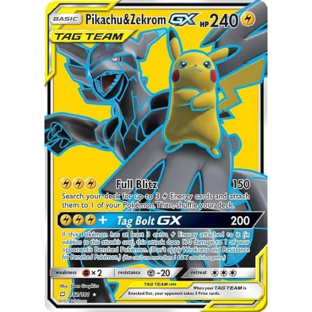 Pokemon Pikachu & Zekrom GX 162/181 Team Up Full Art Ultra Rare Card