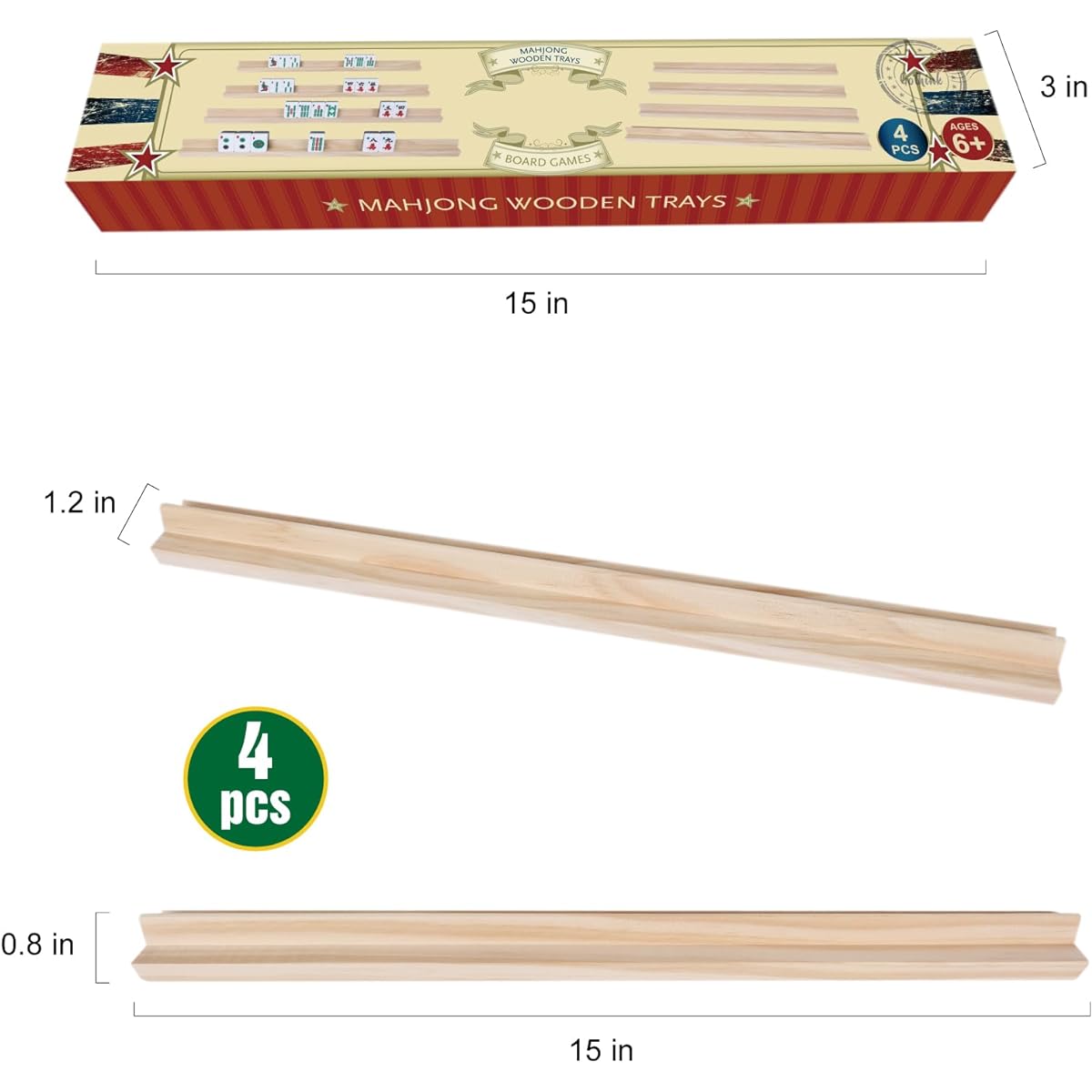 GOTHINK Wooden Mahjong Tray/Rack/Holder Set of 4 - Rack to Upgrade Your Mahjong Game - Mahjong, Mexican Train, Dominoes, etc. (Rack Only)