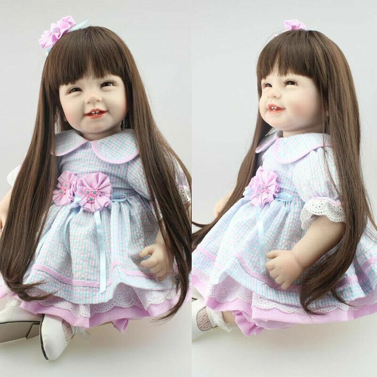 Meeler Reborn Doll 55cm Realistic Baby Doll Toy Super Cute Long Hair Girl Who Loves to Smile and Squint Newborn Reborn Vinyl and Cloth Body Handmade Realistic Looking Toddler Doll Birthday Christmas New Year Gift Toy