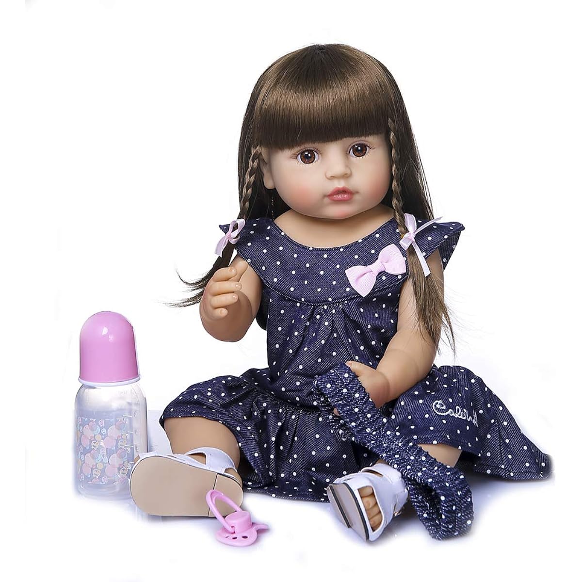 Anano 22" Soft Baby Girl Doll Full Body Silicone Reborn Baby Girl Doll Long Hair Lifelike Reborn Doll for 5 Year Old Girl