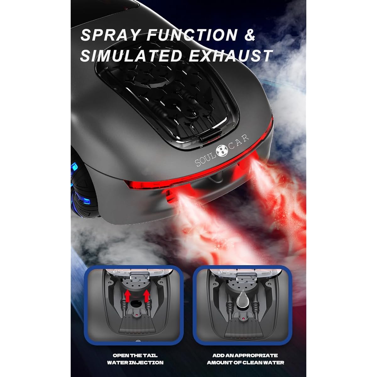 Punieayi 2.4GHz Remote Control Car with LED Light and Spray Sound Effect Rechargeable Double Sided Off-Road 360° Rotation RC Car Kids RC Stunt Car Toy Boys 6 7 8 9 10 11 12