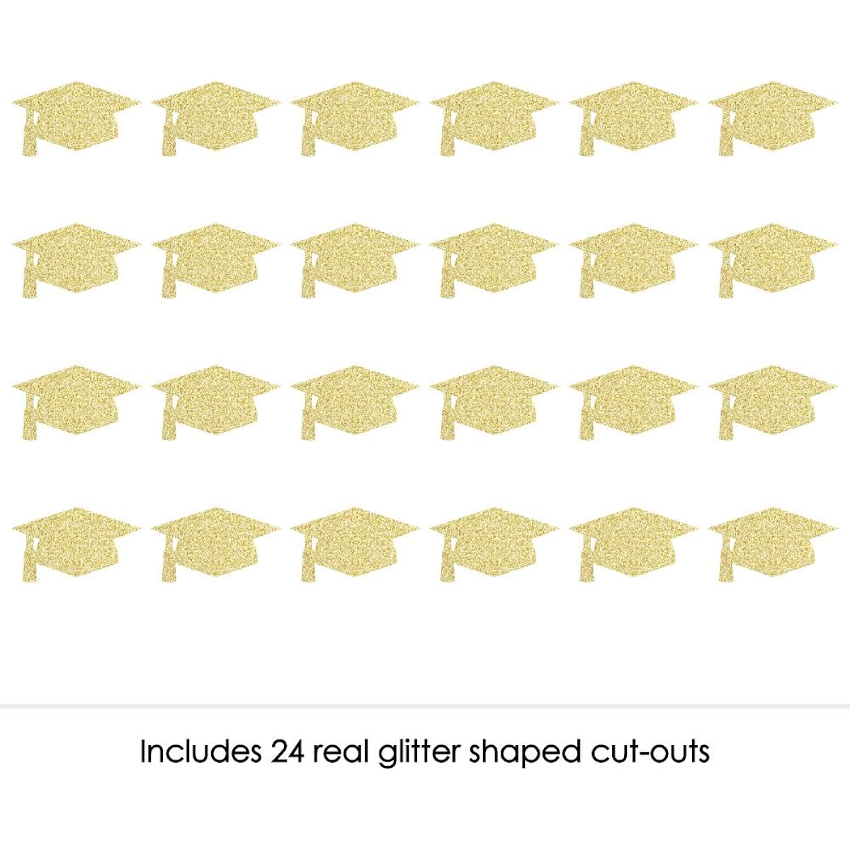 Gold Glitter Grad Caps - No Mess Real Gold Glitter Cut-Outs - Graduation Party Confetti - Set of 24