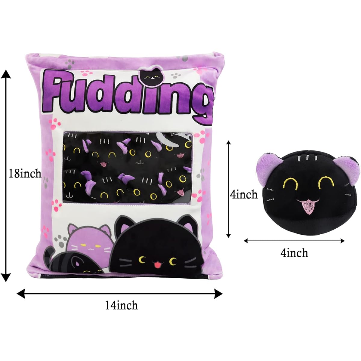 JILPAK Plush Cushion Removable Black Cat Plush Toy Stuffed Animal Cat Stuffed Bag Plush Toy Cat Stuffed Animal Gift for Kids Sofa Chair Decorative Pillow 8 Cute Black Cats (Purple)