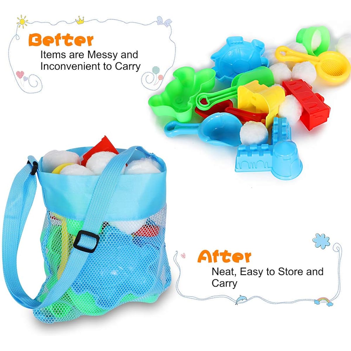 TEDREN Mesh Beach Bag Beach Toys Shell Bag Kids Beach Bag Storage Shell Fruit Vegetable Market Grocery Picnic Tote Bag (Colorful)