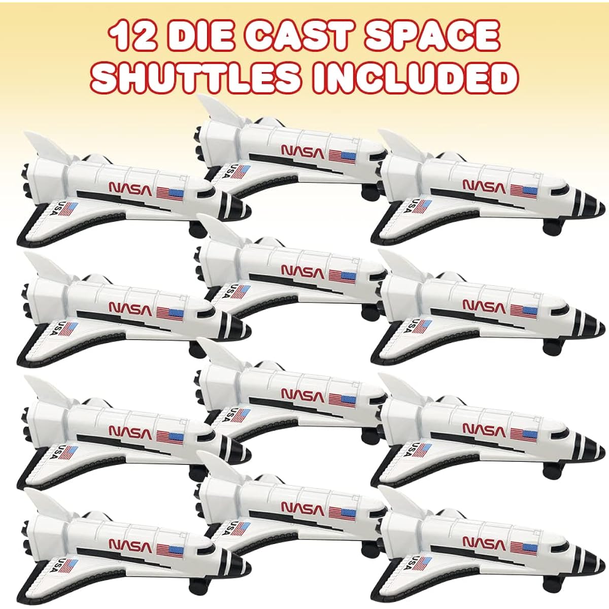 ArtCreativity Diecast Space Shuttles - Set of 12 - Durable Die Cast Metal NASA Spaceship Toys, Astronaut Cake Decorations, Space Themed Party Favors, Goodie Bag Fillers
