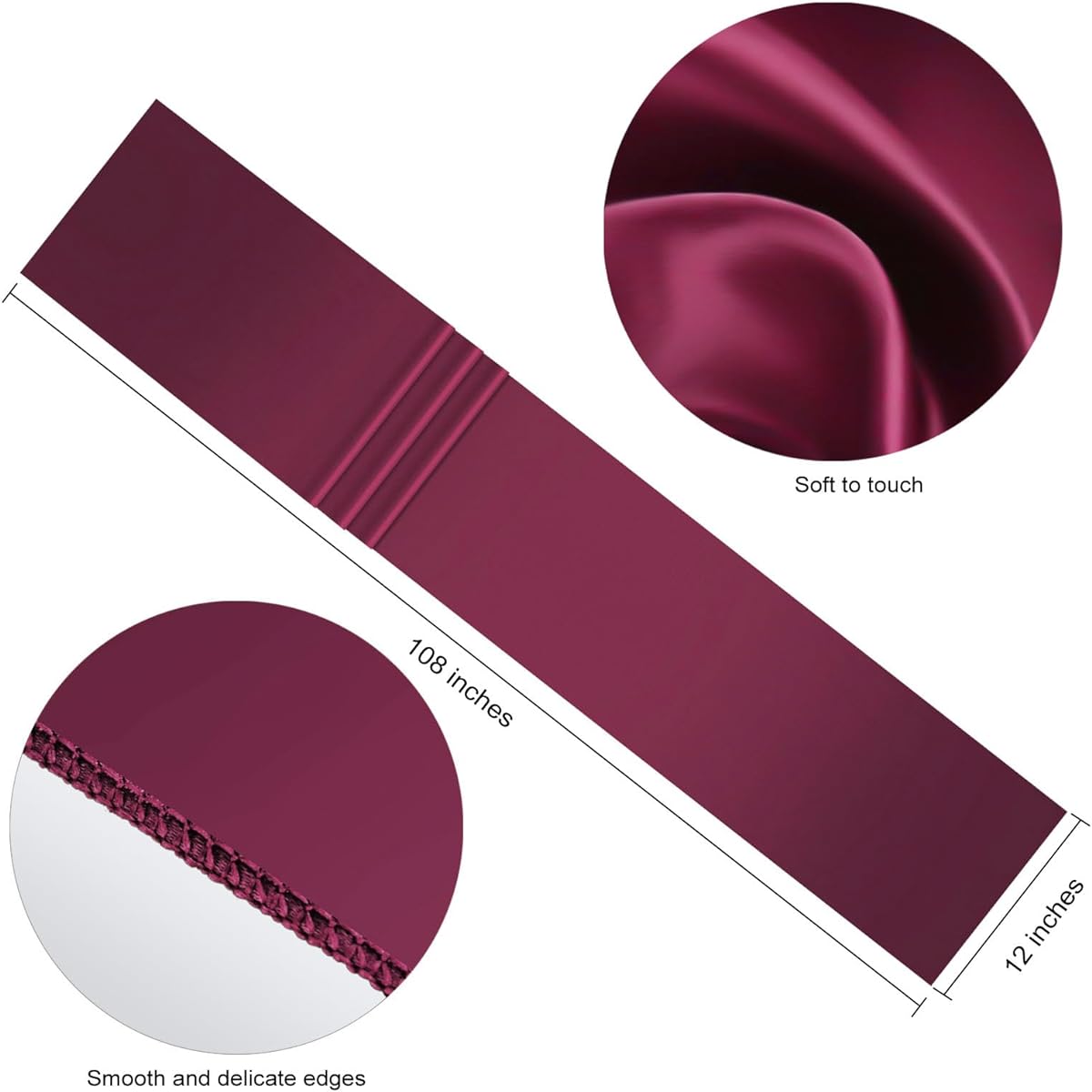 Kepairtia Satin Table Runners 12 Pack for Party Banquet Graduation Wedding Decorations - 12 x 108 Inch (Wine Red)