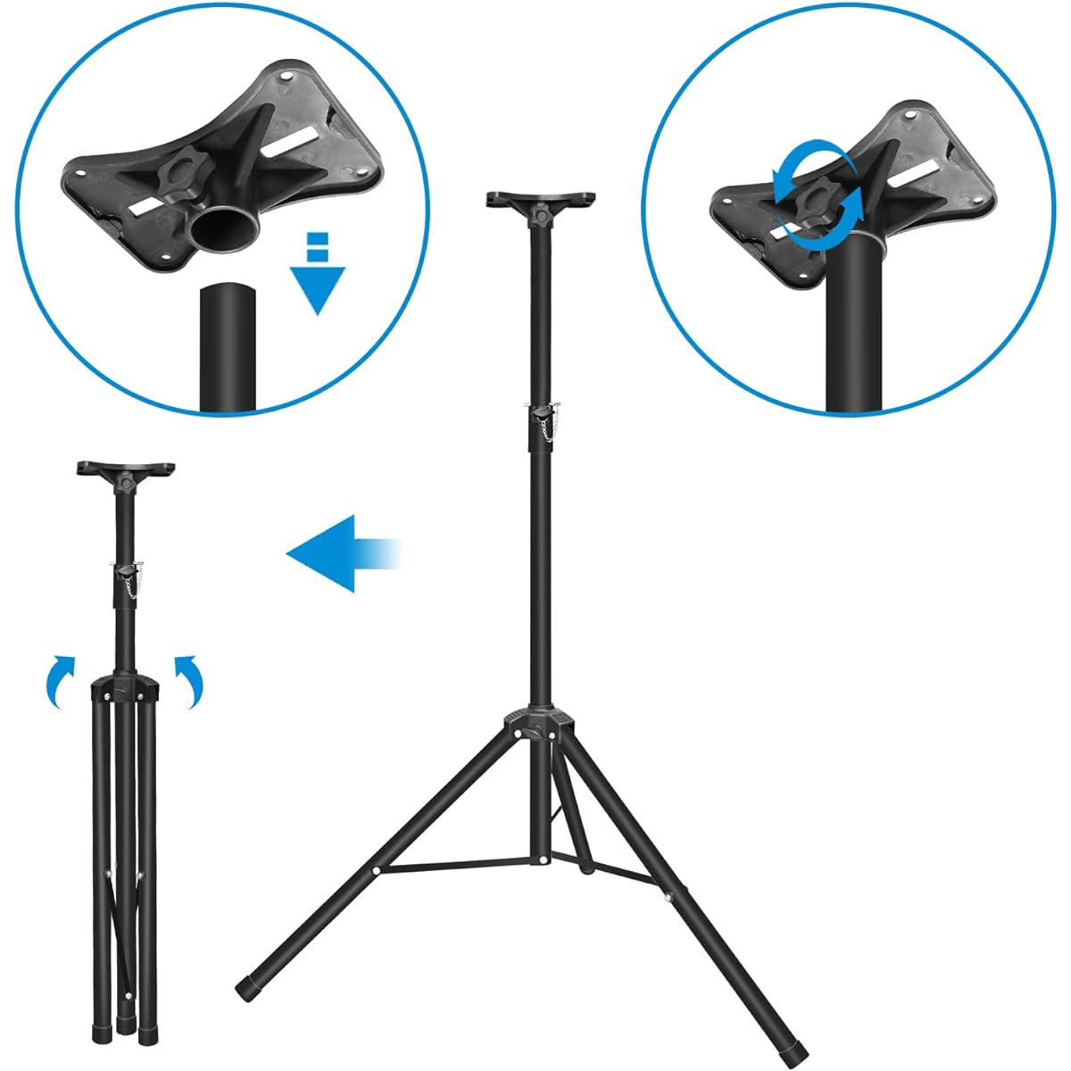Tripod Speaker Stand (Pro) - Mocleber Professional Tripod Construction (Heavy Duty) Supports up to 60kg/130lbs - 4 Adjustable Height Levels from 3.3ft to 5ft DJ PA Speaker Stand Easy Storage (Non-Slip) - Black