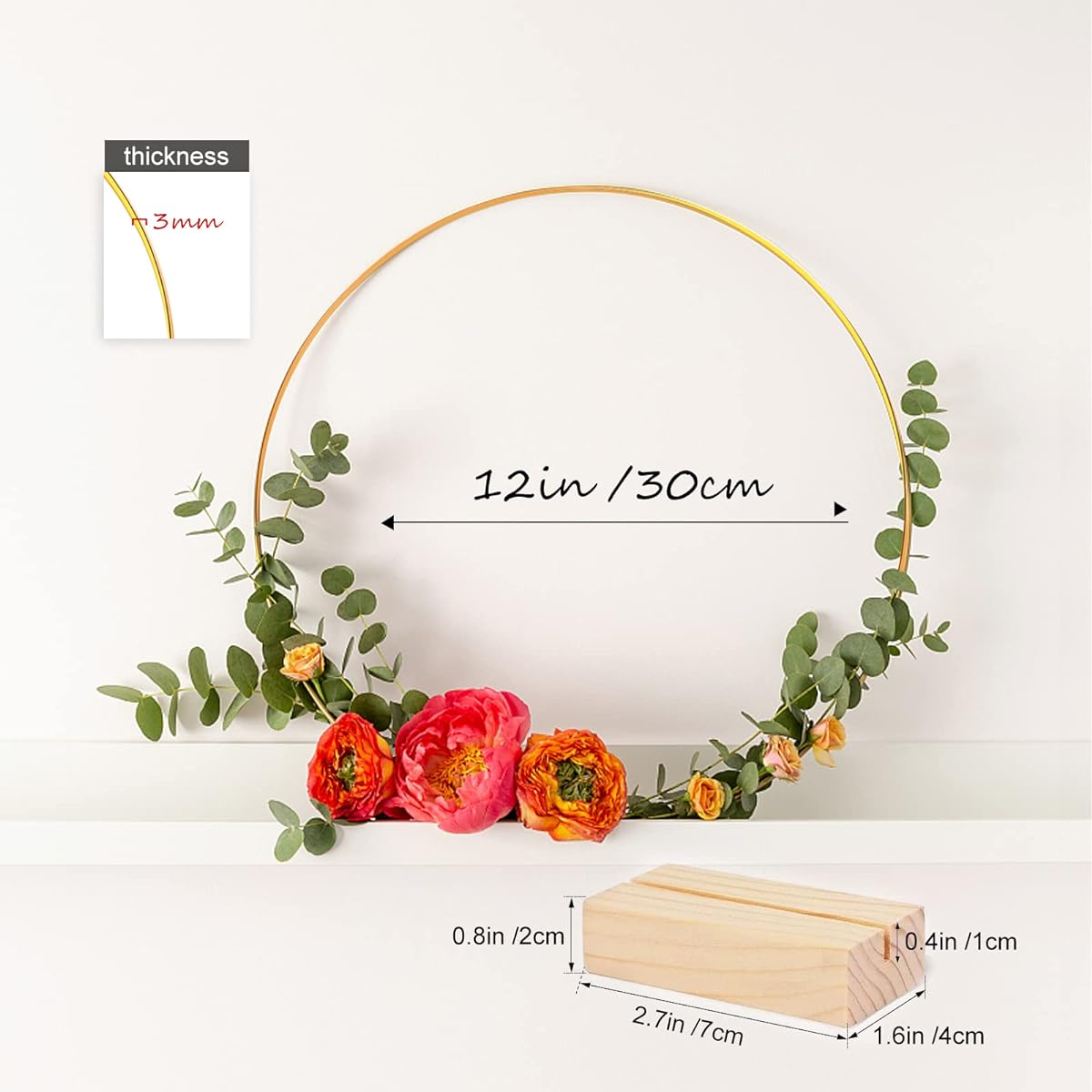 FOVERN1 12 Pack Metal Floral Hoops 12 Inch Large Metal Floral Hoop Centerpiece with Wooden Place Card Holder Gold Wreath Macrame Hoop Ring for Crafts/Wedding/Table Decor/Christmas Decorations