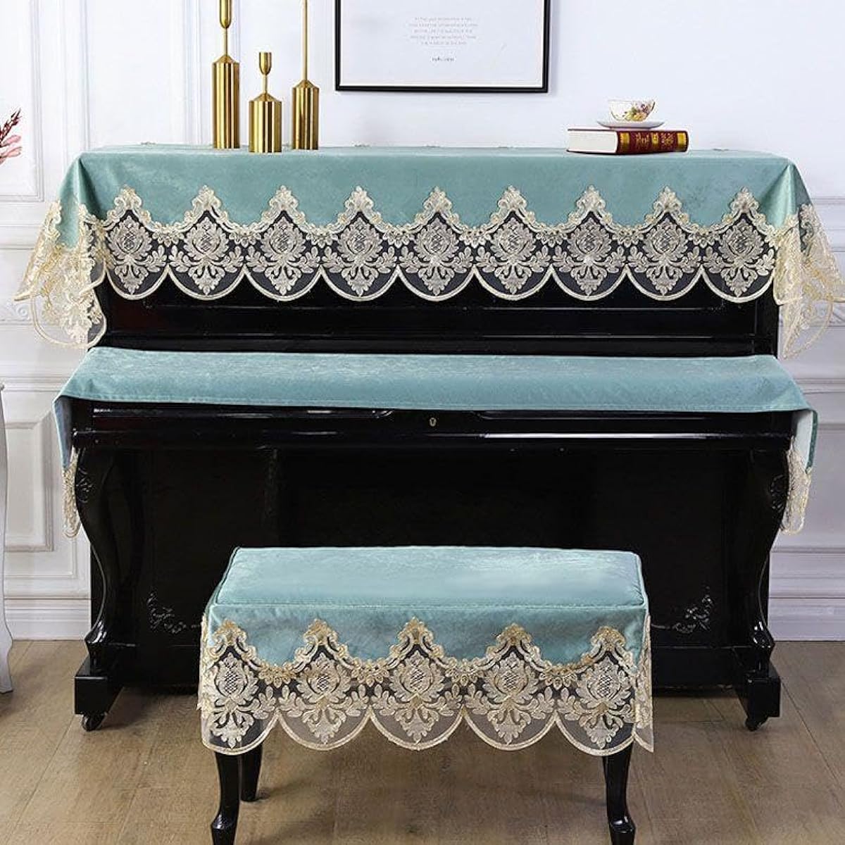 Piano top cover, upright piano cover, 3-piece set, embroidered, elegant lace pattern