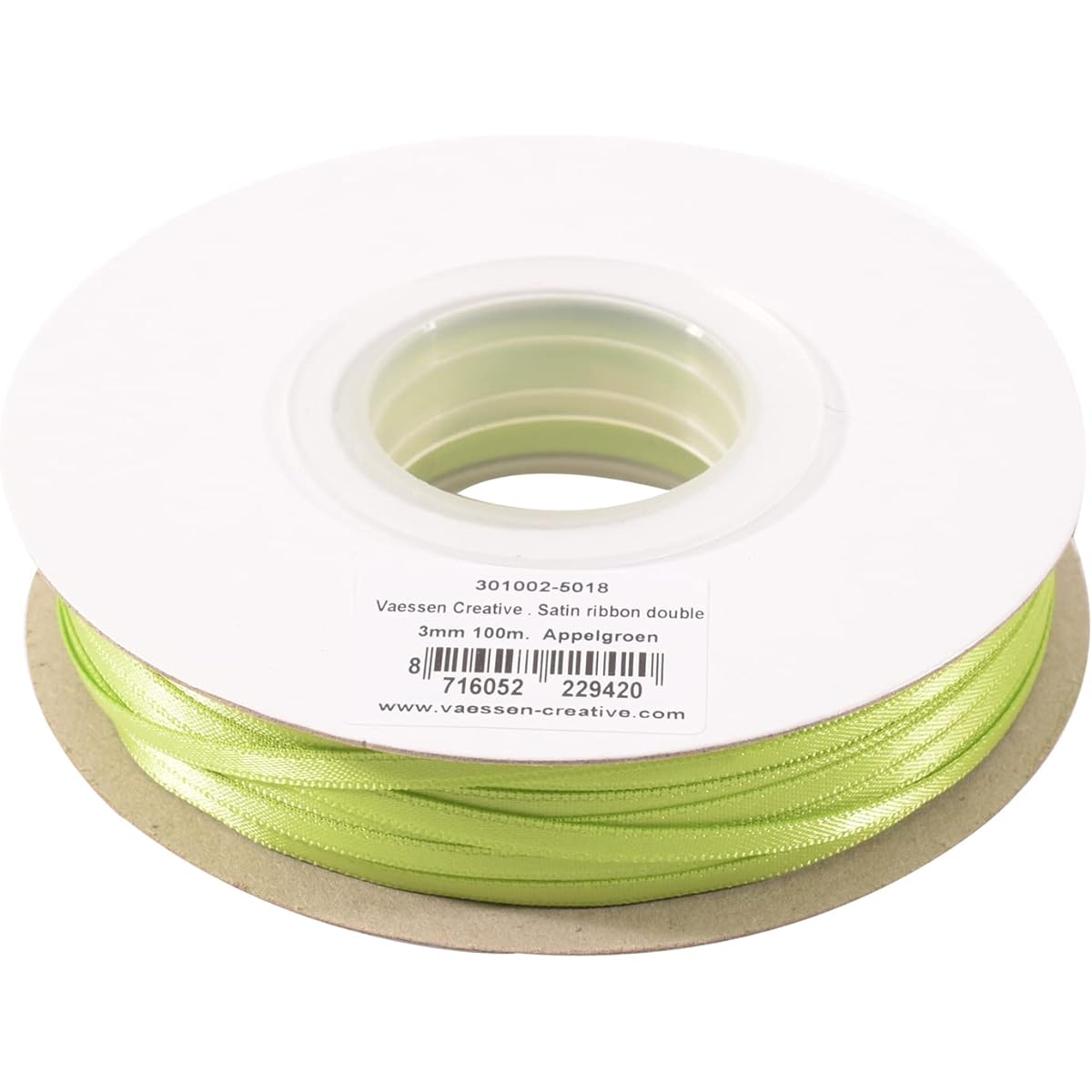 Vaessen Creative 301002-5018, apple green, satin ribbon, 3 mm x 100 m double satin ribbon, bow ribbon, decorative ribbon, gift ribbon, fabric ribbon for weddings, christenings and birthday gifts, 3MM, meter