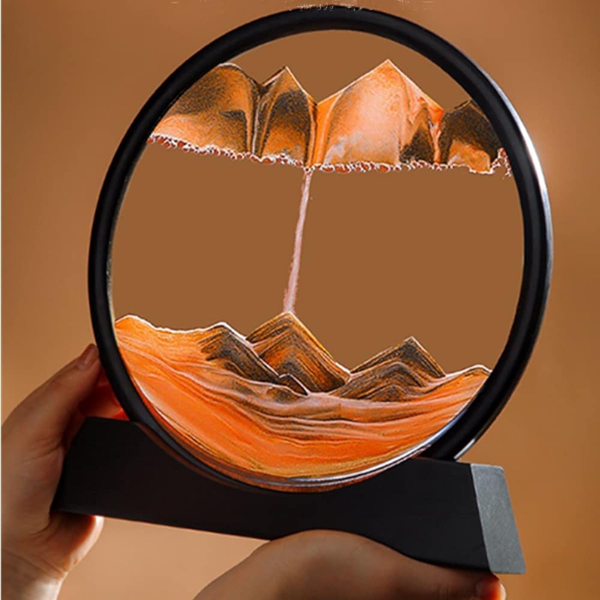 OUKEYI 7" 3D Moving Sand Art Picture Decoration Yellow Deep Ocean Sand Scenery Liquid Movement Round Glass Movable Sand Painting Relaxing Gift Living Room Decor/Toys for Adults and Kids