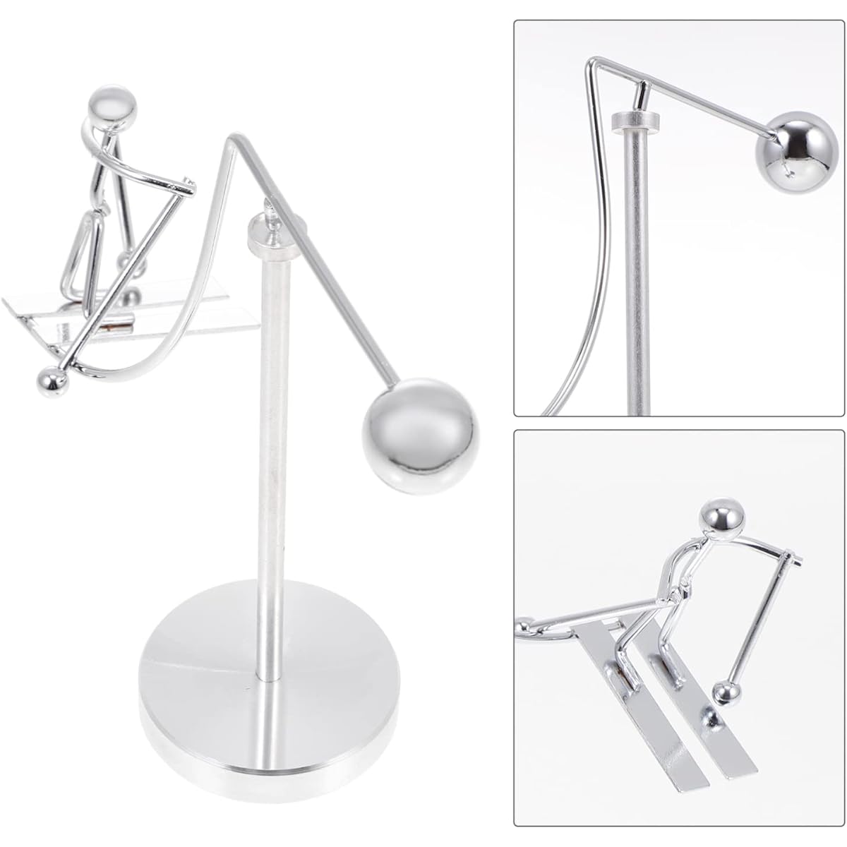 Healifty Desk Art Dynamic Skiing Decorative Desk Tumbler Metal Ball Figurine Gift Craft Balance Birthday Office Funny Sculpture Motion Perpetual Woman Balance Home Psychology Skier Decor Desktop
