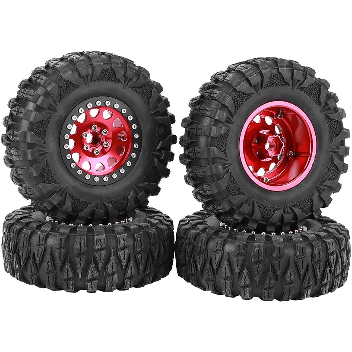 RC Rubber Tires Crawler 2.2inch Metal Hex Wheel Hub Accessories for 1:10 On-Road Racing Car (Red) Pack of 4