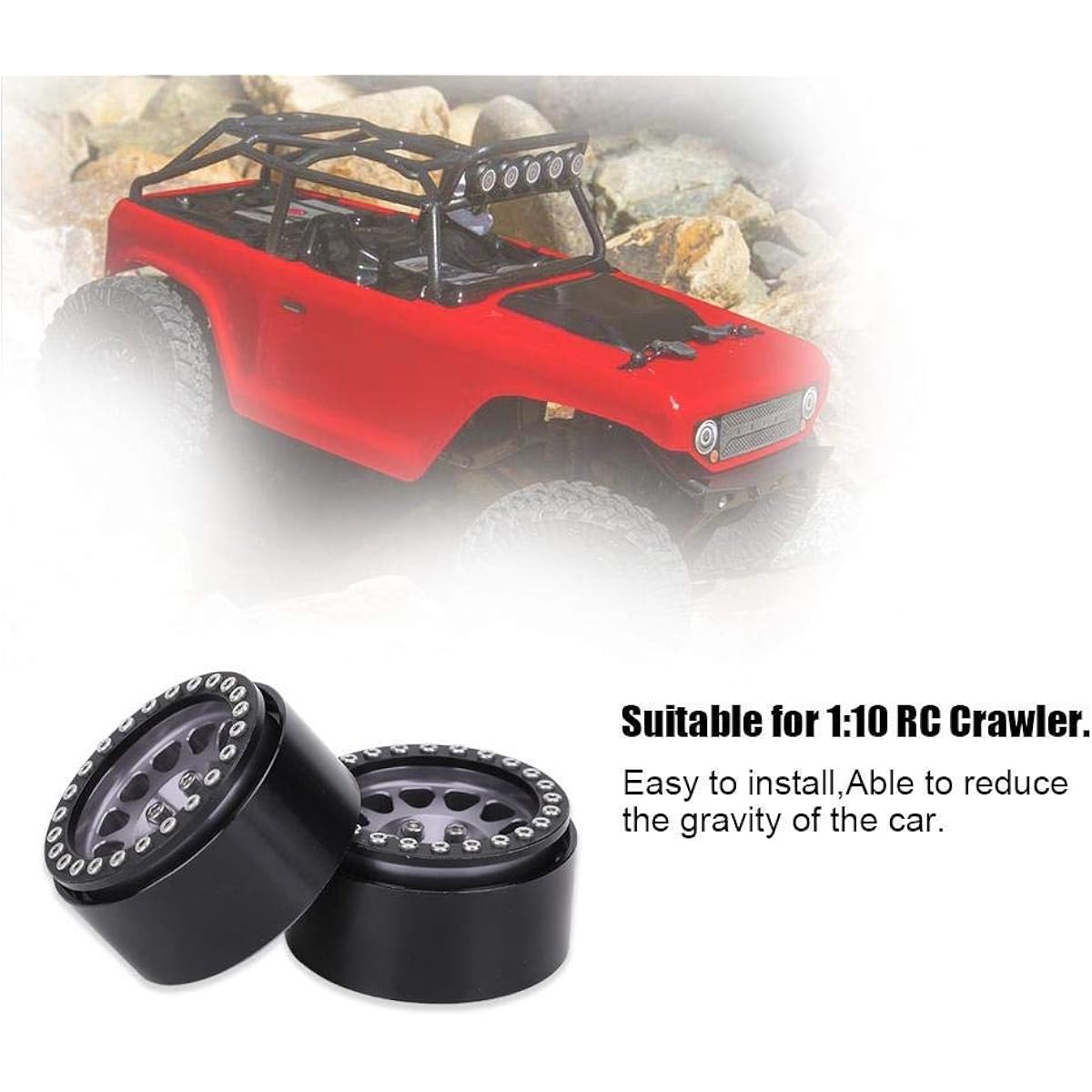 4pcs RC Truck Rims RC Wheel Rims 1:10 RC Crawler Car Wheel Hub Car Tires Axle SCX10/SCX10II/90046/90047 for Tamiya CC01 D90 D110 Metal (Black and Silver)