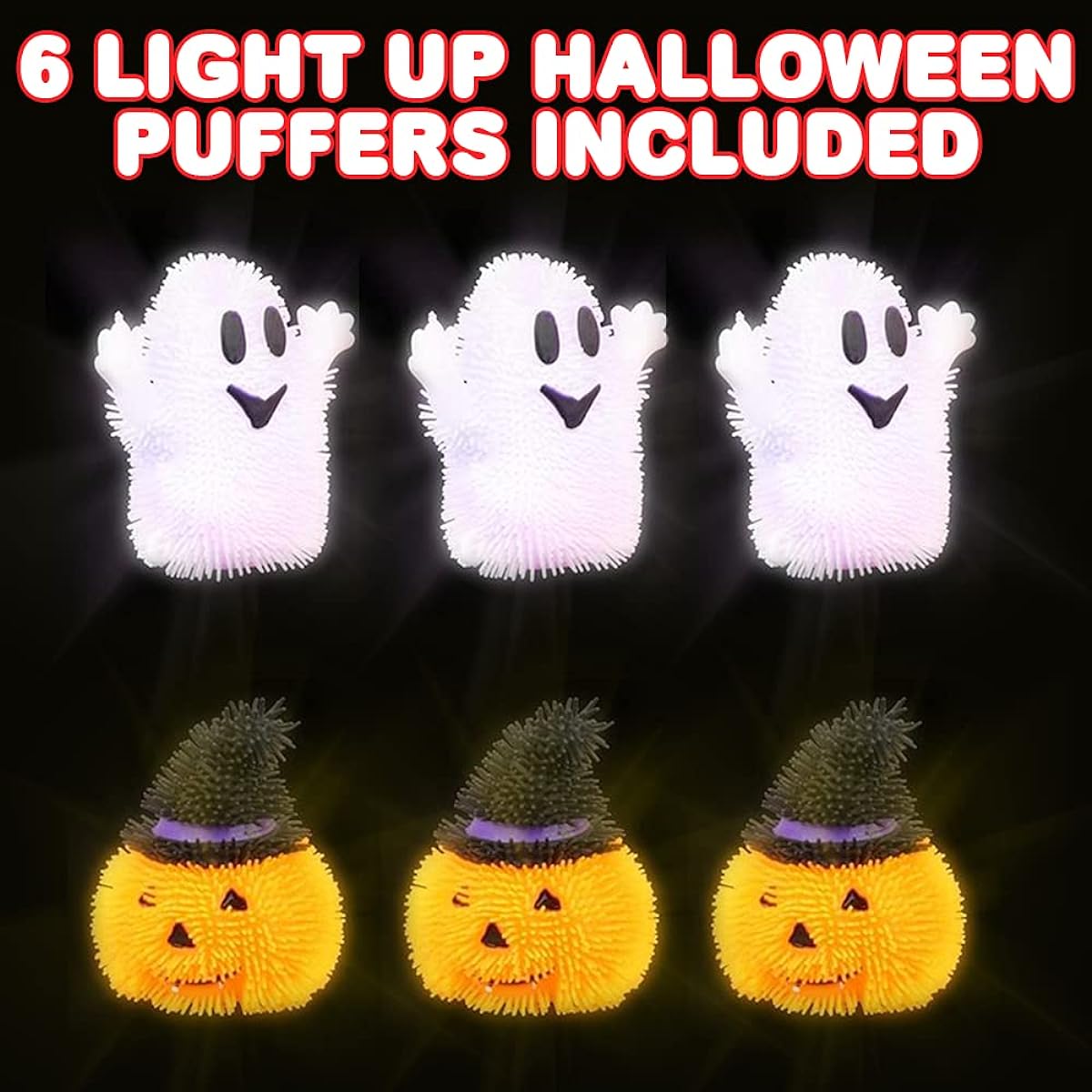 ArtCreativity 6-Piece Light-Up Halloween Puffers, LED Fidget Toys for Kids and Adults, Ghost and Pumpkin Halloween Toys, Non-Candy Halloween Treats, Party Favors, Theme Party Supplies