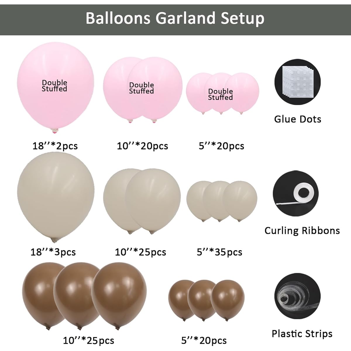 Gaoobai 150pcs Double Stuffed Pink Balloons Brown Nude White Sand Boho Balloon Garland Arch Kit Bear Baby Shower Decorations Gender Reveal Birthday Party