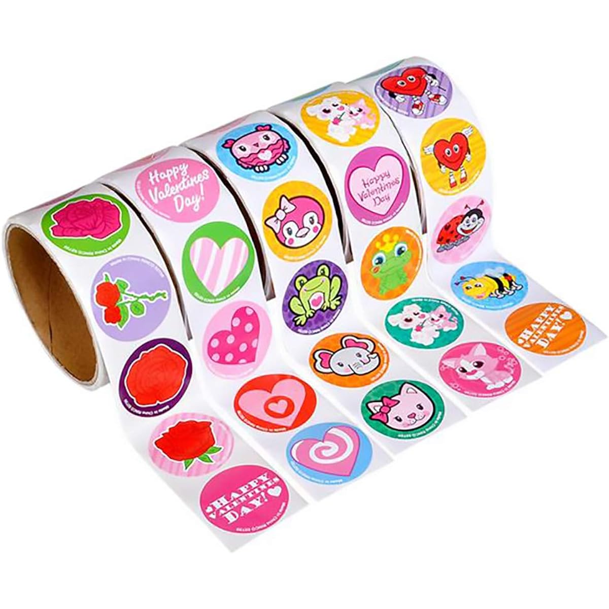 Happy Valentine Day Roll Sticker Assortment 1.5 Inch (500 Roll Count)
