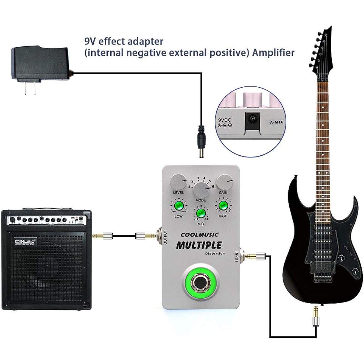Coolmusic A-MT6 Digital Distortion Guitar Effect Pedal with 6 types of distortion