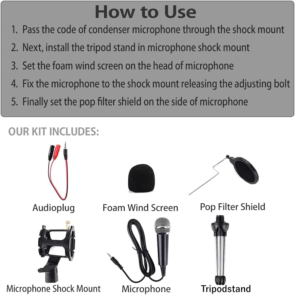 Japard Mini Recording Studio Kit with 3.5mm Jack Cable Podcast Game Recording Singing Kit Condenser Microphone Bundle Kit with Desktop Stand Broadcast Microphone for Computer