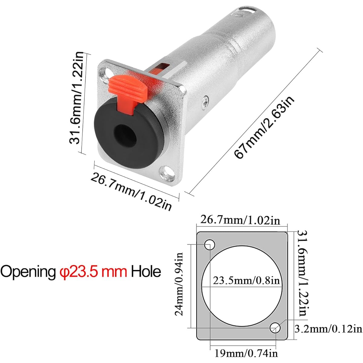 QIANRENON 6.35mm Female to XLR Male Panel Mount Adapter Locking TRS 6.35mm Jack to 3 Pin XLR Plug Mount Connector 1/8 to XLR Feed Through Bulkhead Mount Socket for Microphone Guitar Audio Mixer