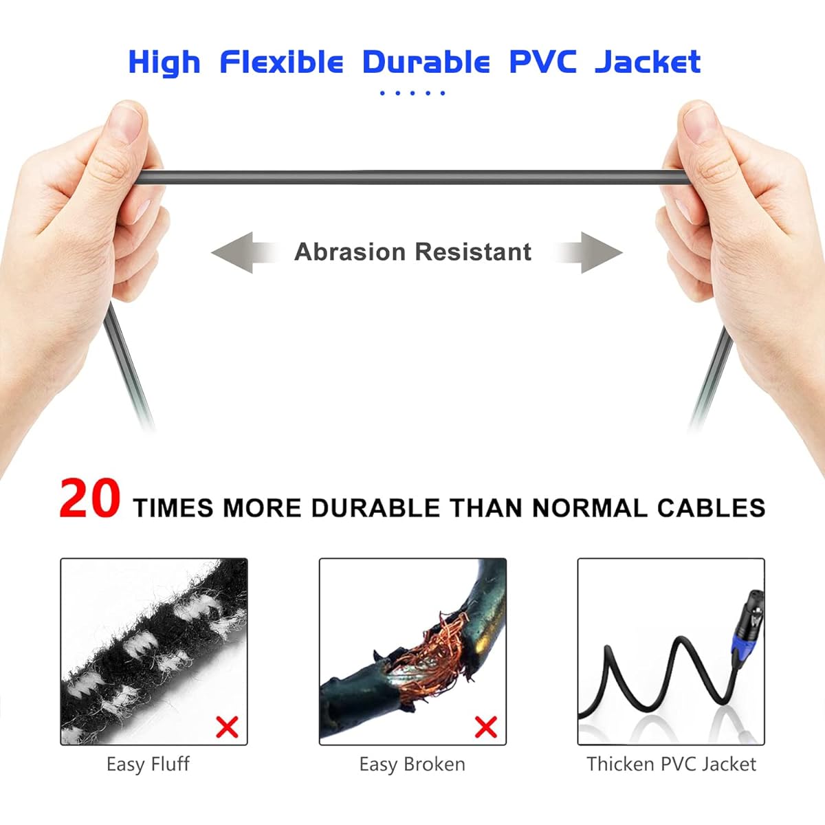 XLR Cables 20' 6 Pack Microphone Cable 20' 3 Pin Male to Female XLR Microphone DMX Cord - Black Braided 20' 6 Pack