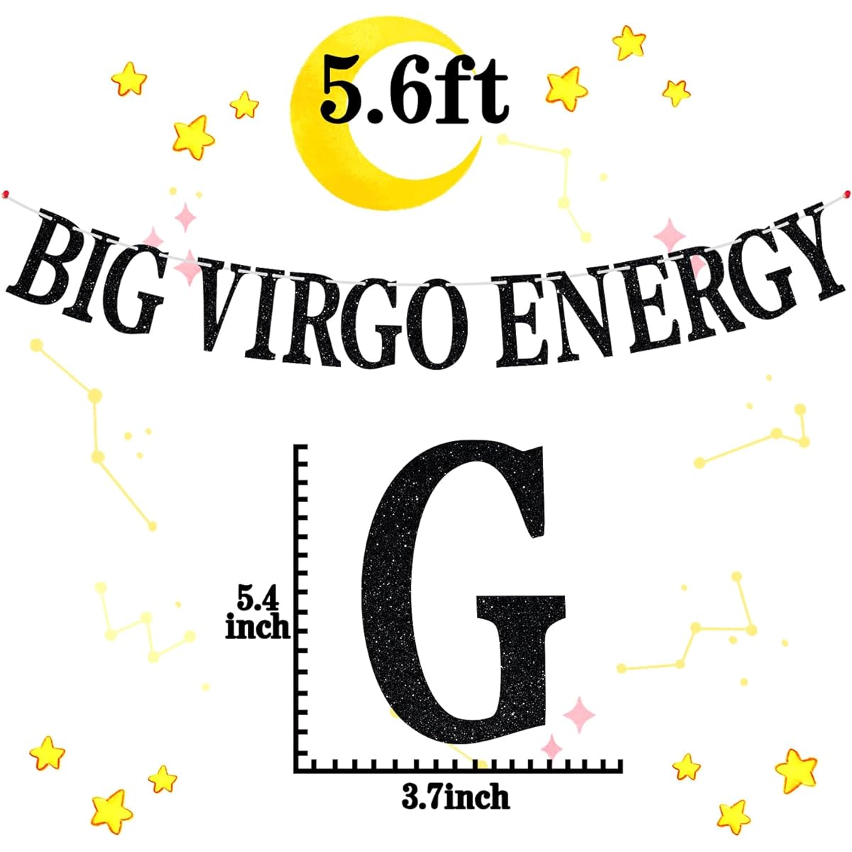 Big Virgo Energy Banner Virgo August/September Birthday Party Decoration 12 Zodiac Theme Birthday Party Decorations Supplies Black Glitter