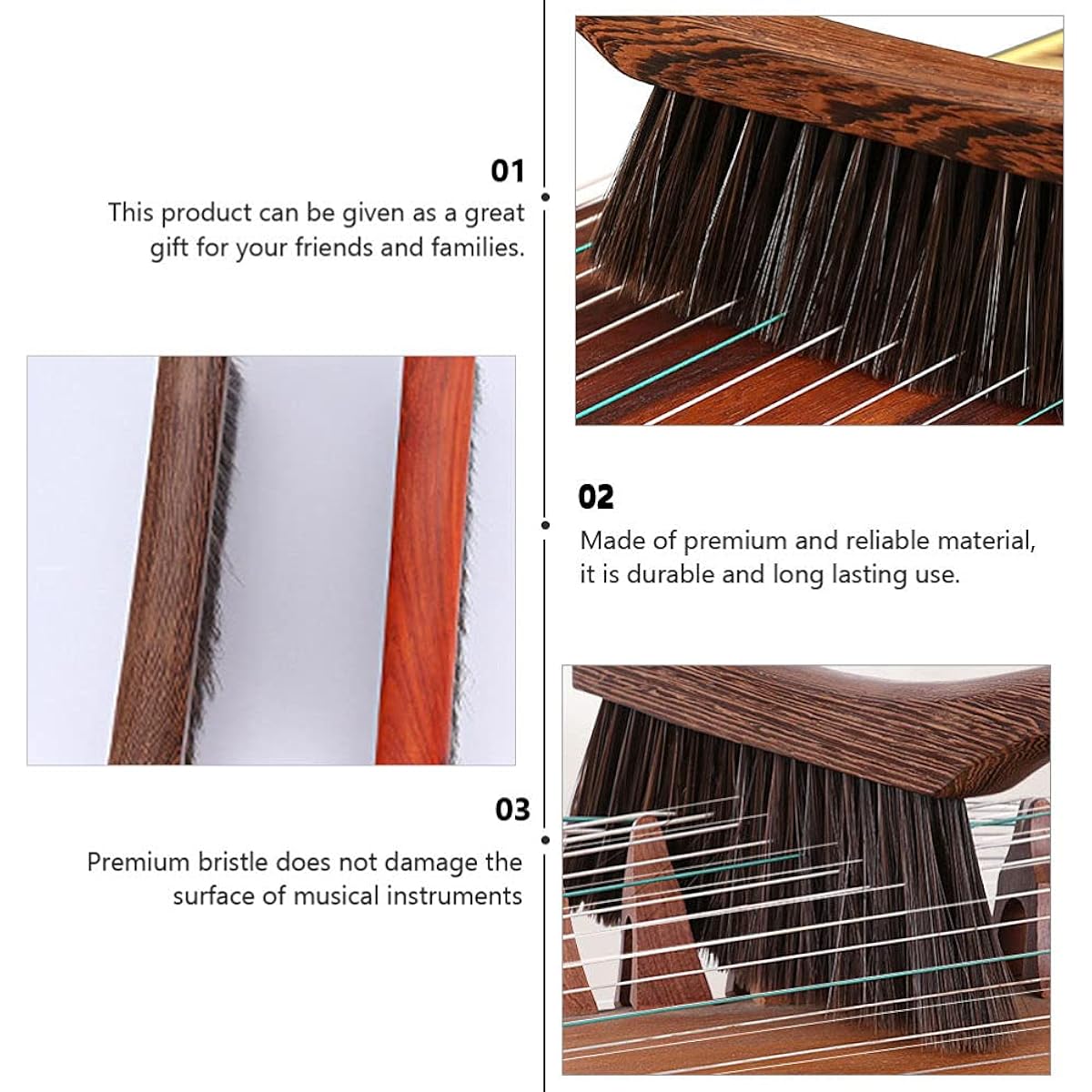 MILISTEN Guzheng クリーニングブラシ 楽器クリーニングブラシ ソフト木製ハンドルブラシ (コーヒー)