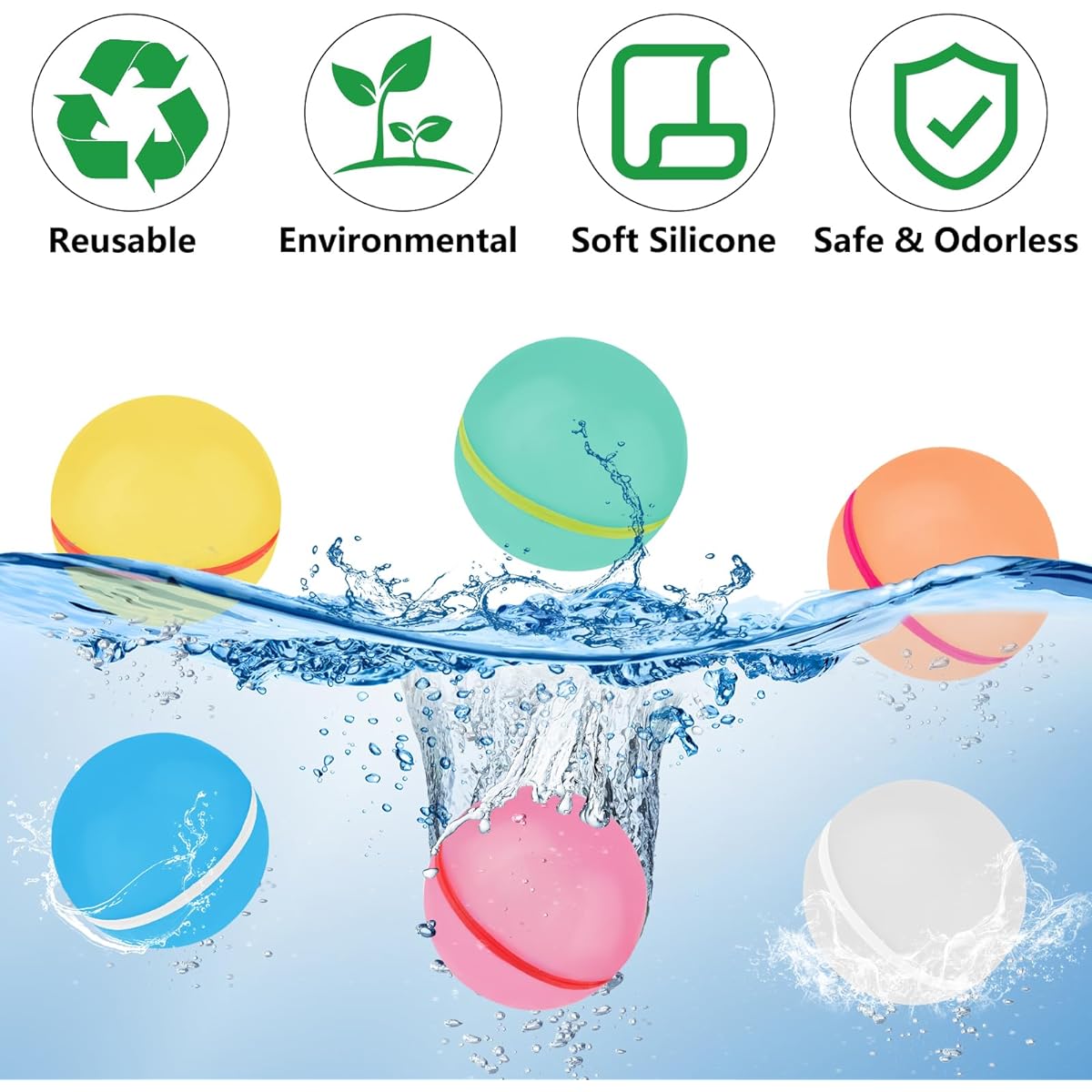 Reusable Water Balloons for Kids with Magnets, 12 Pack, Quick Fill, Self Seal, Refillable, Latex Free, Silicone, Water Bomb, Splash Ball, Outdoor Water Toys
