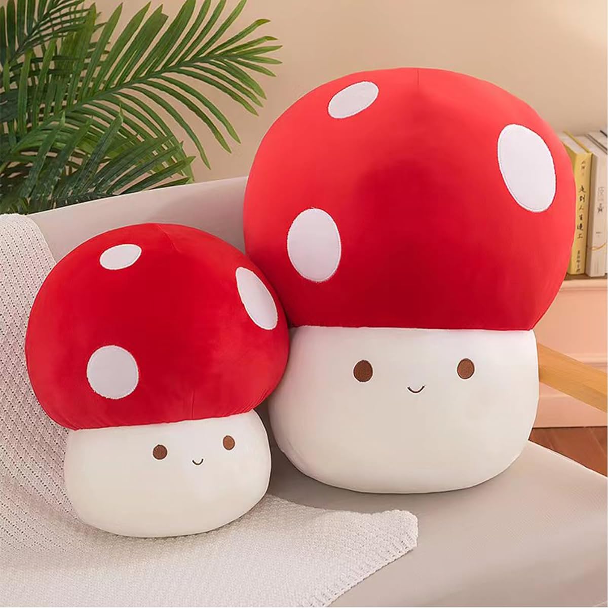Toaje Cute Mushroom Plush Pillow, Mushroom Keychain Set, Cute Mushroom Stuffed Pillow, Perfect for Home Decoration, Gift for Boys and Girls (Red, 16 Inches)