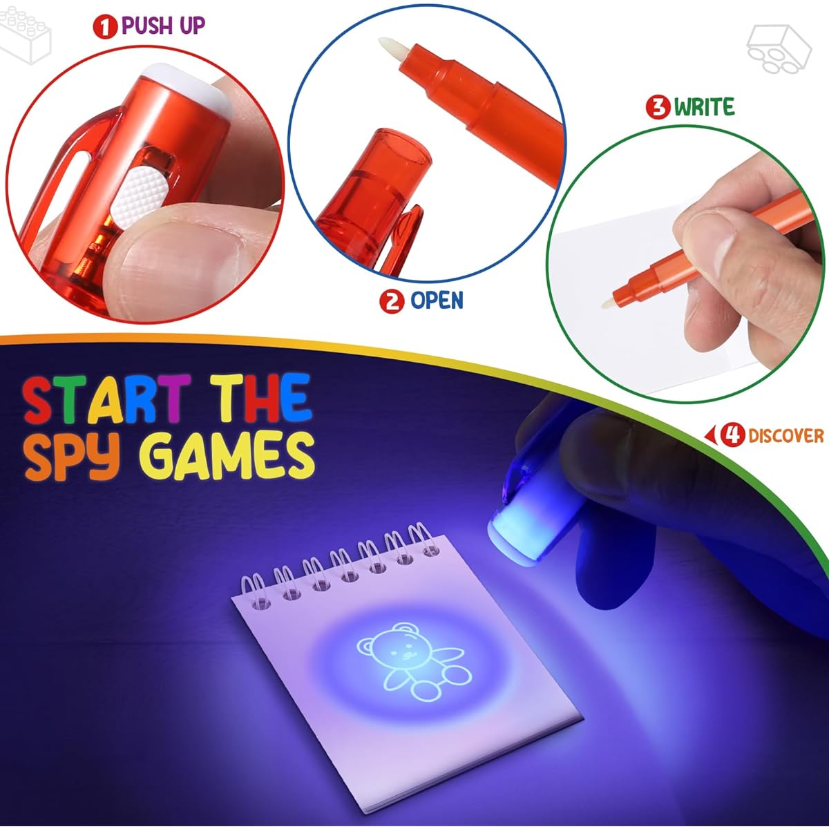 KMUYSL Invisible Ink Pen with UV Light Mini Construction Notebook Set Party Favors for Kids 8-12 (Pack of 12)