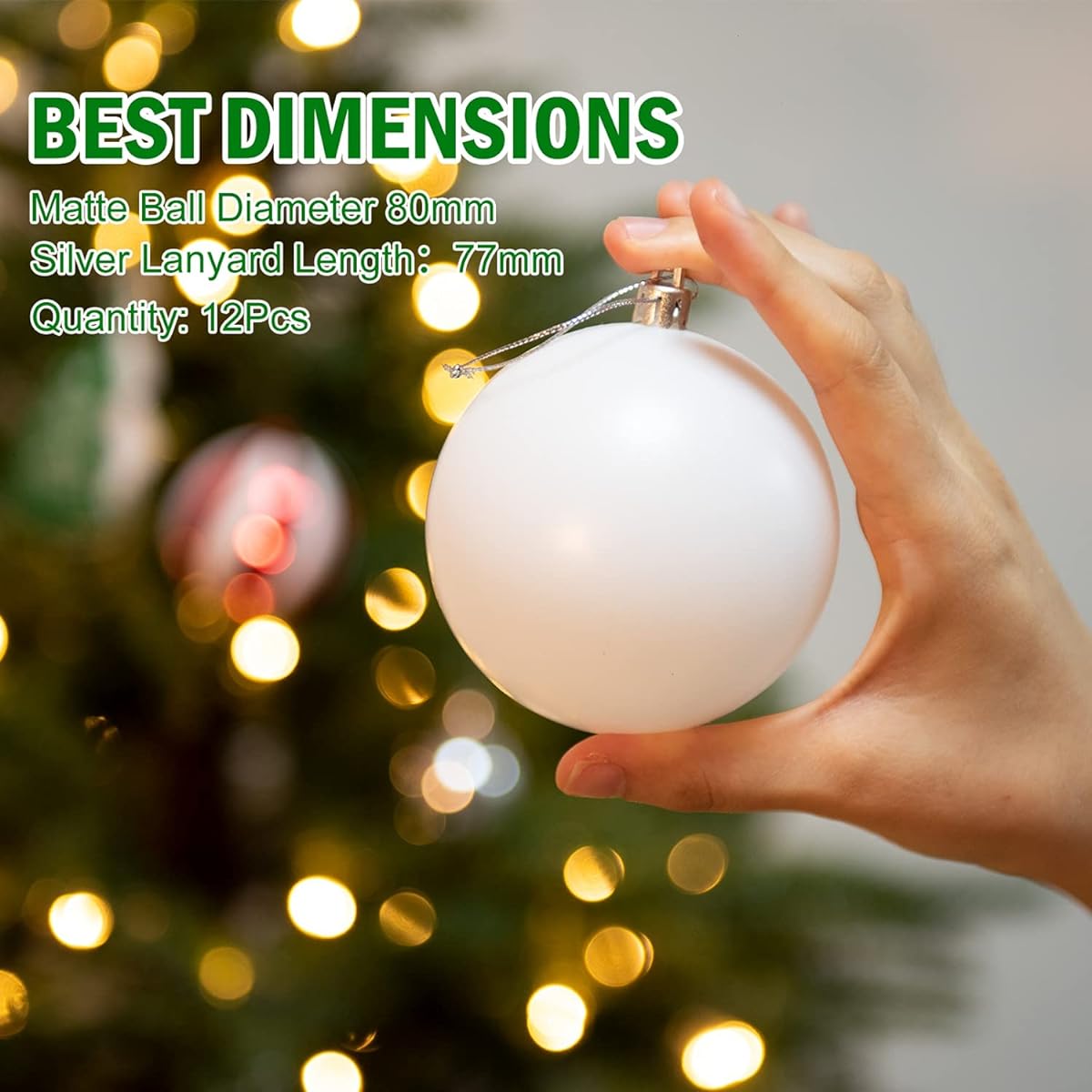 Rocinha 3.15" White Shatterproof Christmas Ornaments for Painting, Matte Christmas Tree Ball Ornaments with Silver Hanging Straps, DIY Blank Ornaments for Crafts/Holiday Party Decorations