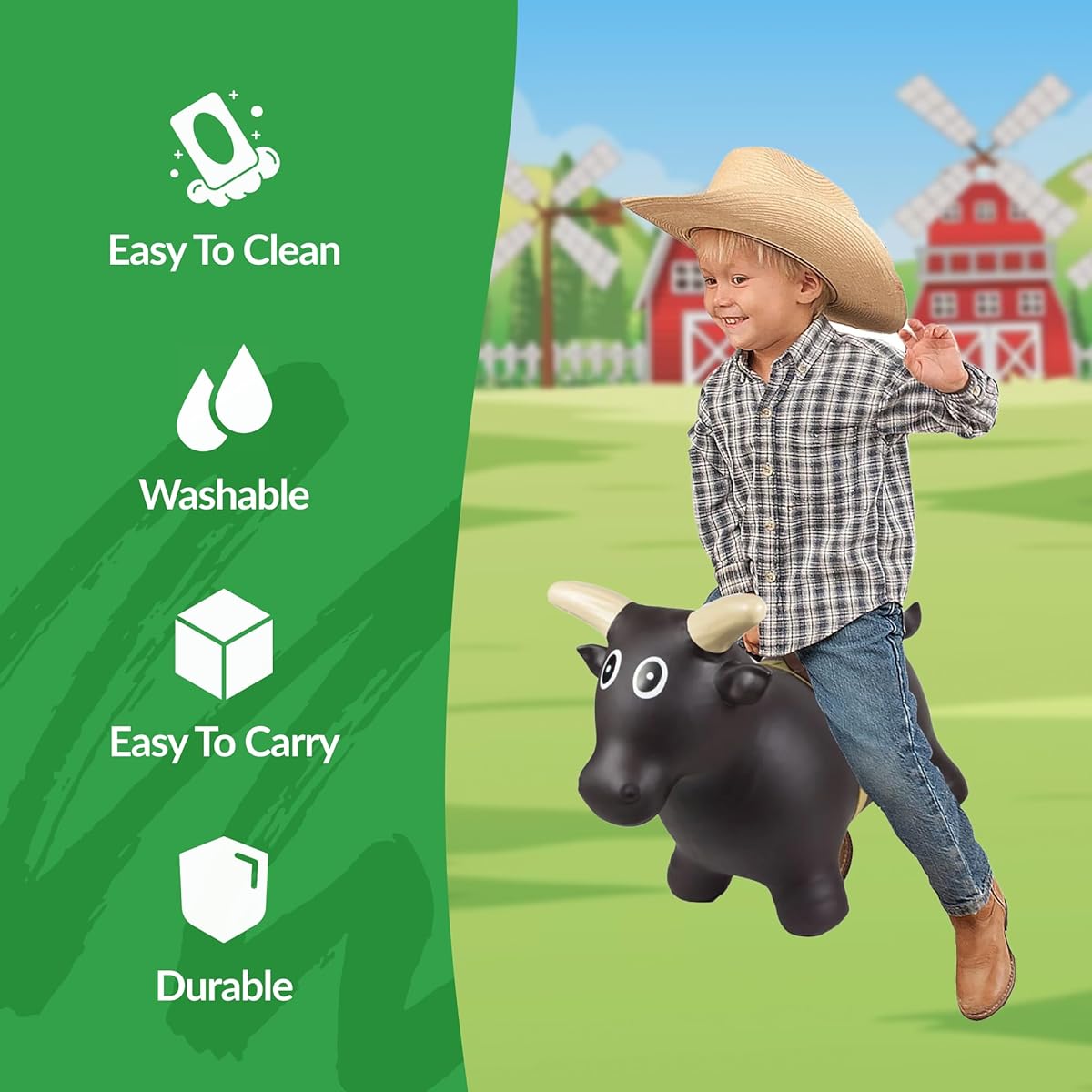 Big Country Toys Lil' Bucker Bull Toy for Kids - Rodeo Ride-On Toy for Ages 18 Months to 3+ - Bouncy Animals - Inflatable Kids Hopper Toy with Hand Pump