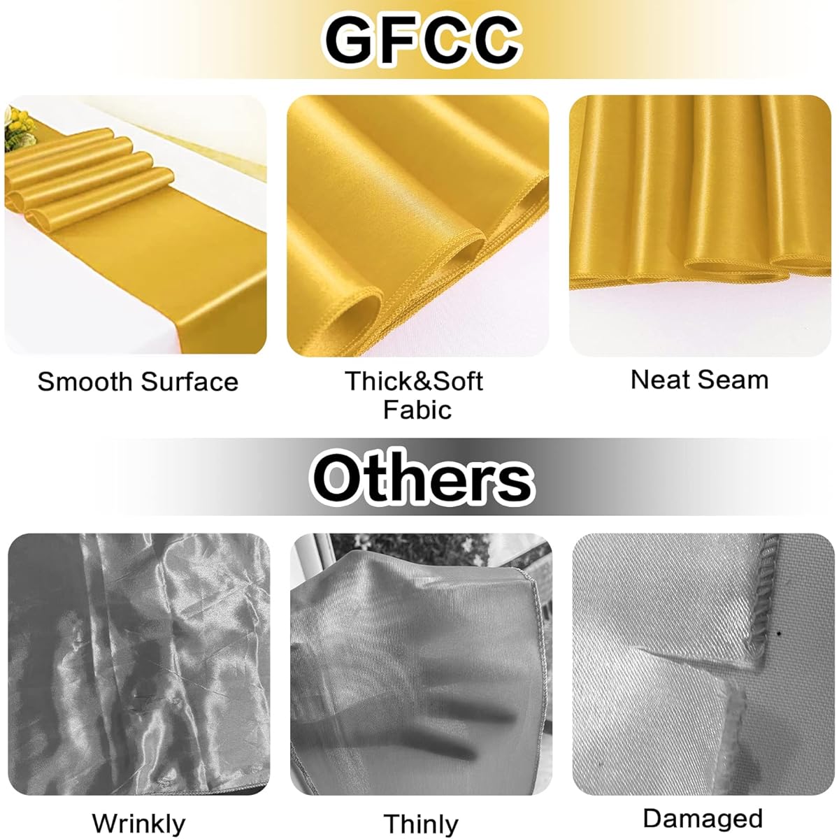 GFCC Satin Table Runner 12 x 108 - Inch, Gold 12 x 108 Inches Satin Runner Gold 180201 10p 12x108 Satin Runner