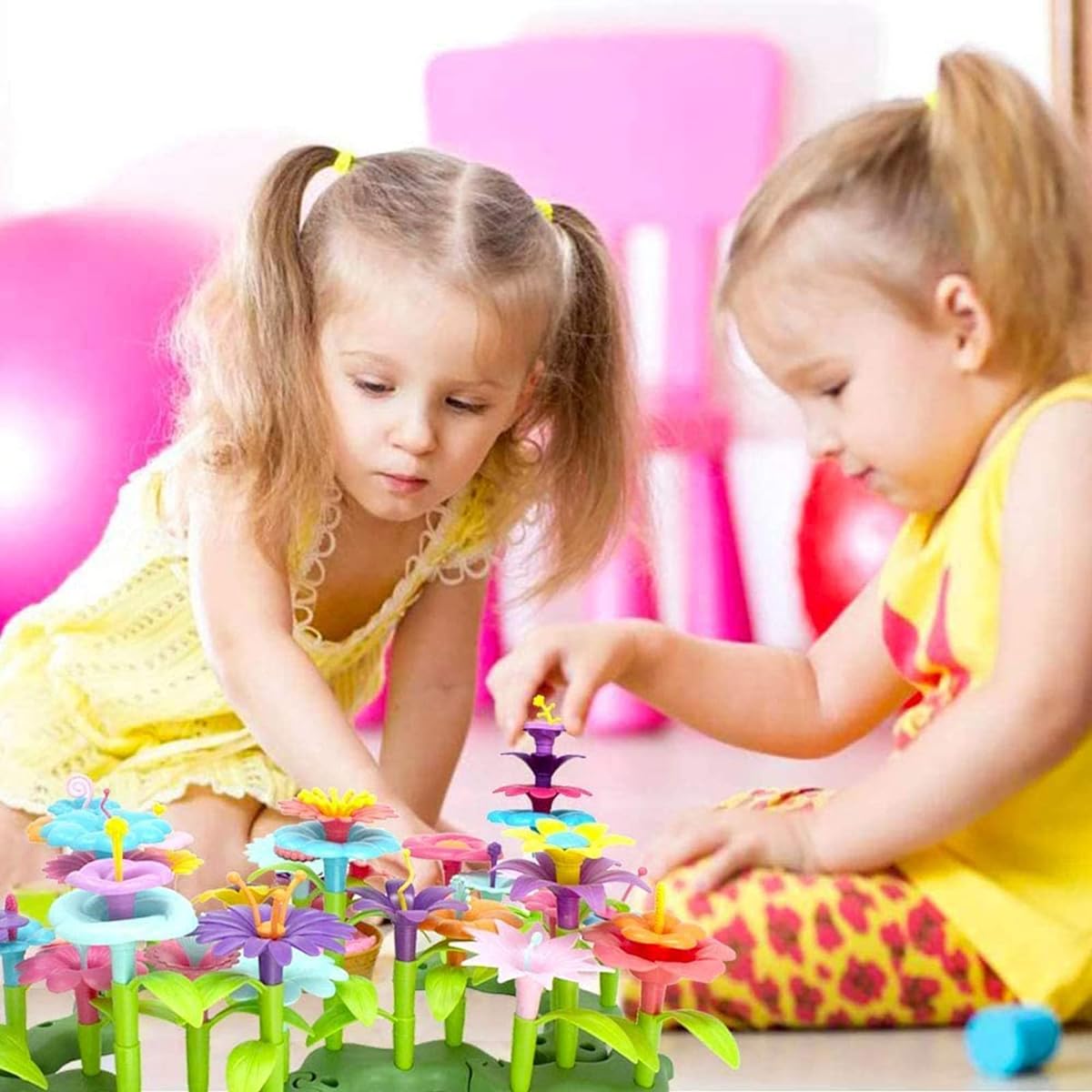 COSILY Flower Garden Building Toy Growing Flower Blocks Playset for Kids 98 Pieces Educational Pretend Play Set Preschool Activity Gifts for Ages 3 4 5 6 7 Toddlers Boys Girls (98 Pieces)