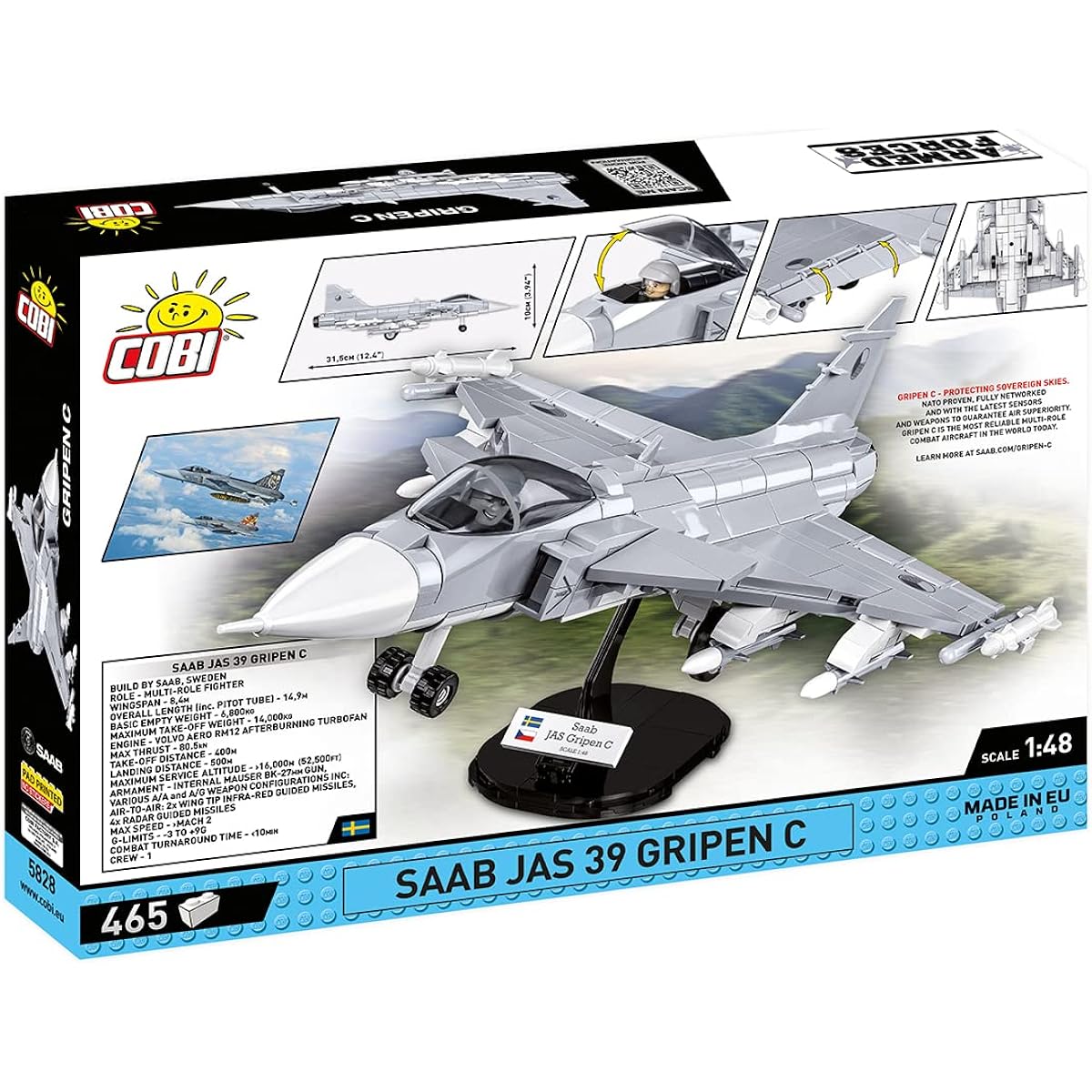 Cobi Armed Forces Collection #5828 Saab JAS39 Gripen C (Swedish Army) 1/48 scale