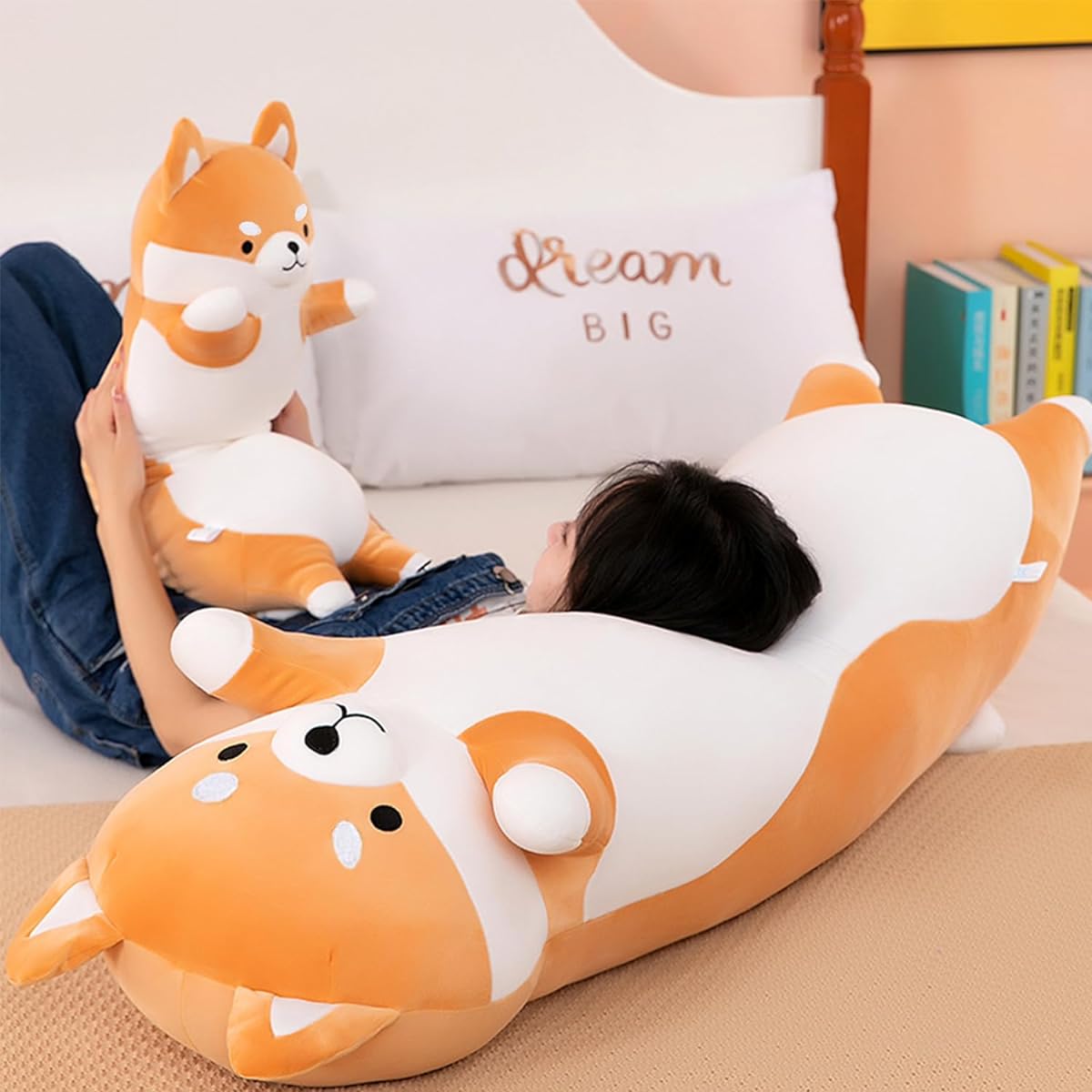 Kekeso Long Shiba Inu Stuffed Animal Giant Plush Toy Dog Sleeping Pillow Corgi Plush Toy Pillow Cartoon Soft Dog Hugging Pillow for Kids Birthday Valentine's Day Christmas (Yellow, 130cm/51.18inch)