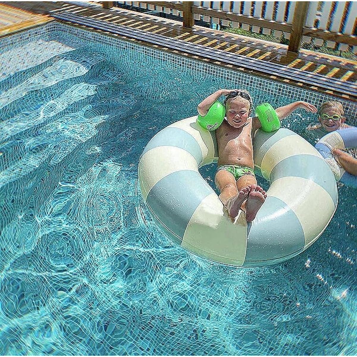 Pasler Striped Swim Ring for Pool/Beach/Lake Adult Swim Ring Blue