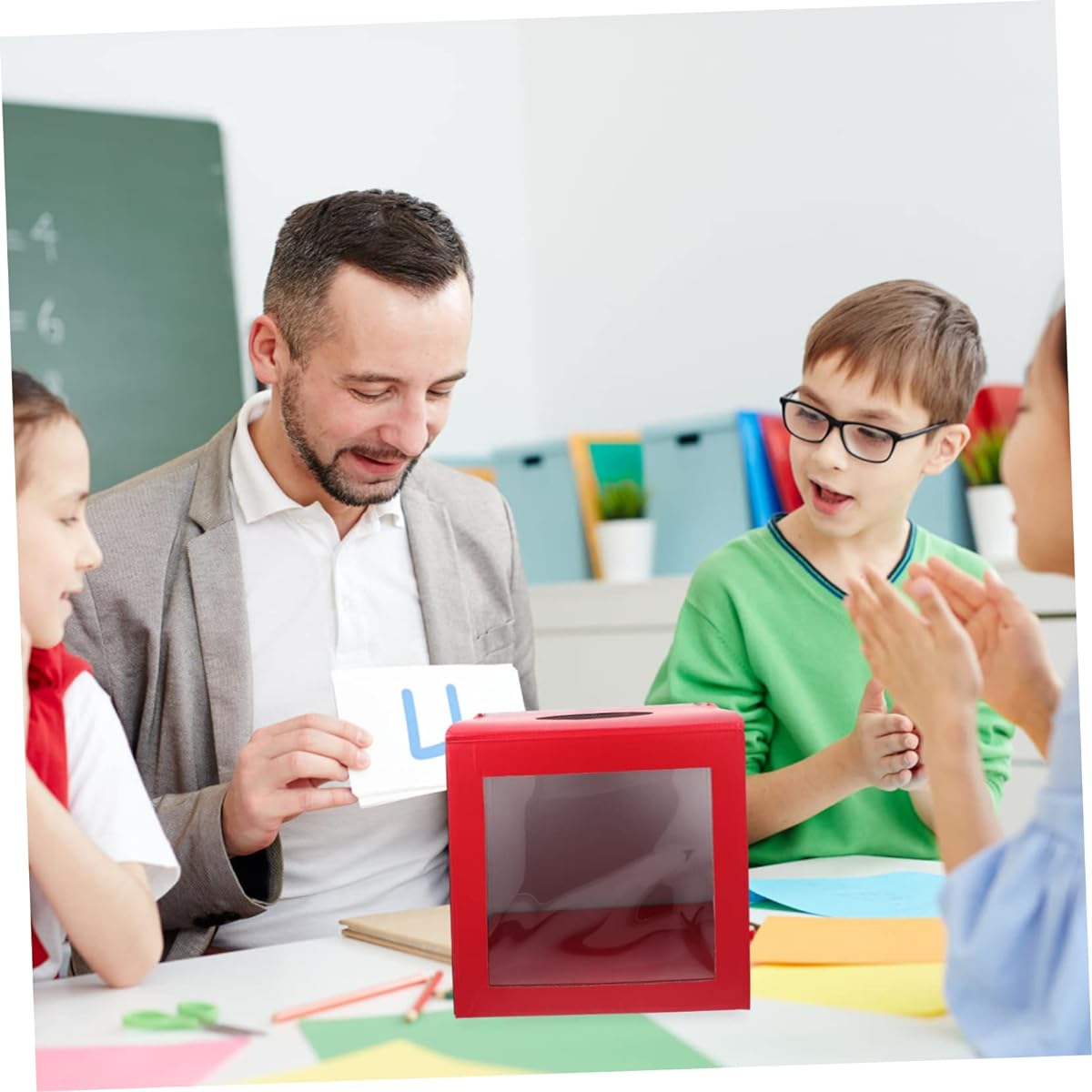 MAGICLULU Lottery Clear Plastic Storage Box Plastic Container for Storage Acrylic Drawing Box Raffle Charity Multifunctional Lottery Meeting Ballot Donation Case Red