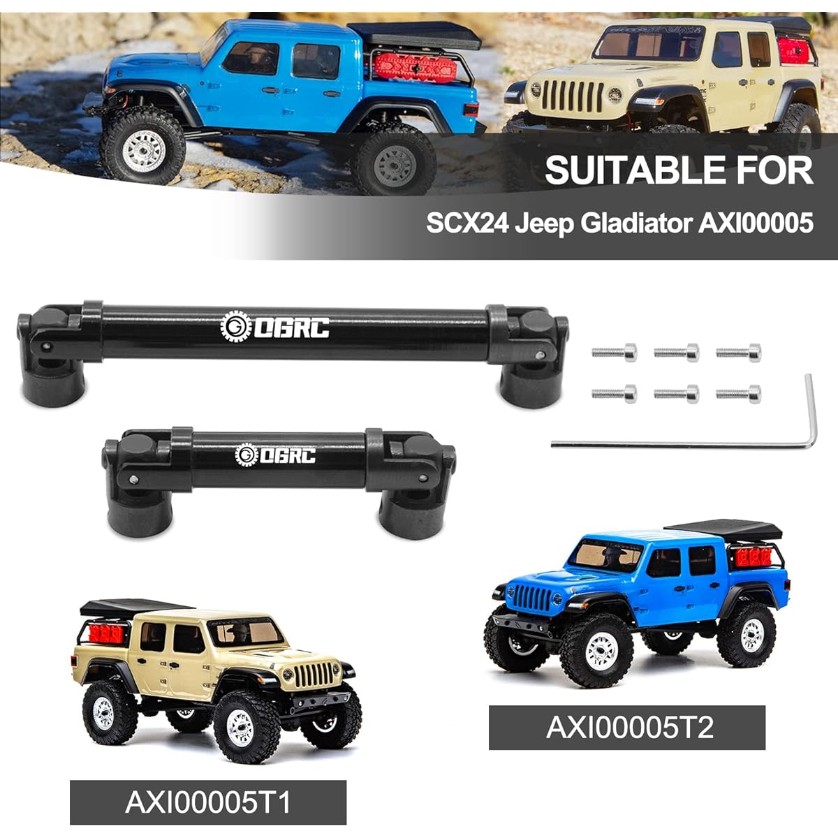 OGRC 2pcs Center Drive Shaft Steel Drive Shaft for Axial SCX24 Jeep Gladiator AXI0005 1/24 RC Crawler Car Upgrade Parts