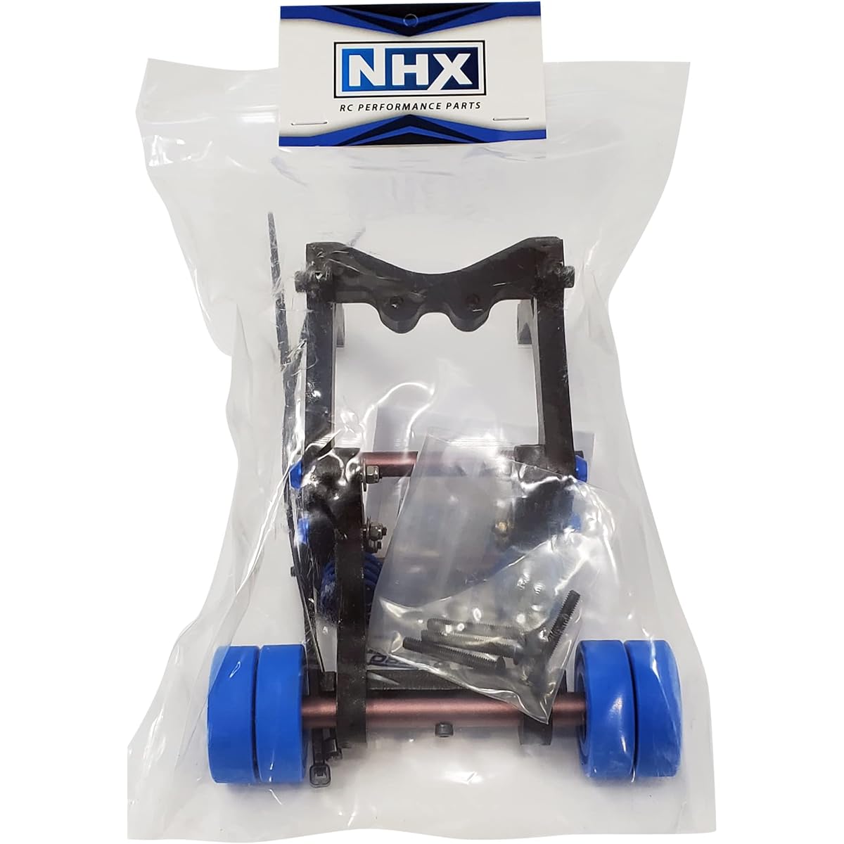 NHX RC Wheelie Bar with 4 Blue Rubber Tires: X-MAXX