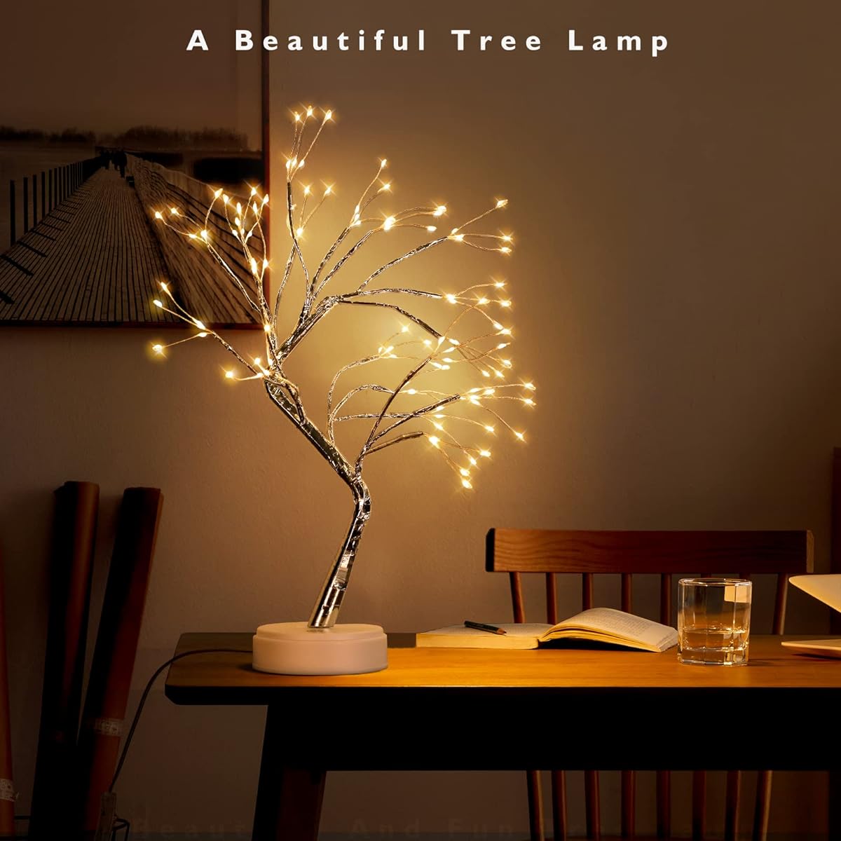 Qukadark Home Decor Glow Bonsai Tree Light Room Decoration Night Light Tabletop Artificial Tree Light Gift Home Decor Perfect for Wedding Christmas Holiday etc. (Warm White)