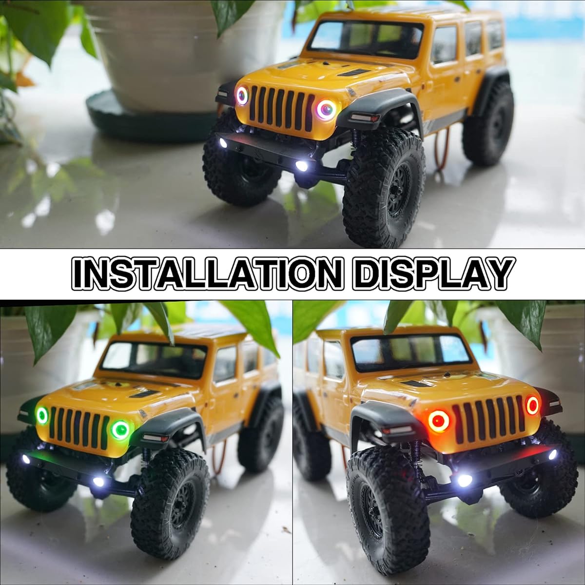 OGRC RC Lights RC Headlights Angel Eyes 12 Modes 1/24 RC Lights for Axial SCX24 C10/JLU/Deadbolt/Bronco/Jeep Gladiator RC Crawler Car
