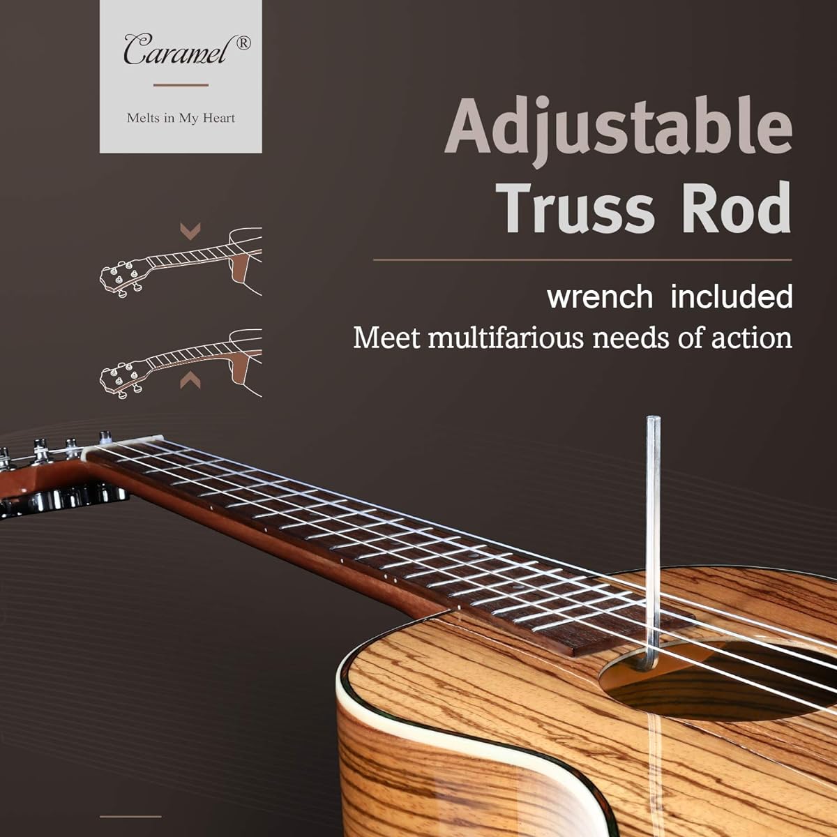 Caramel 26" CT103 Zebrawood High Gloss Tenor Electric Ukulele Professional Ukulele Kit for Beginners Guitar Starter Bundle with Aquila Strings, Padded Gig Bag, Straps and Wall Mount Set