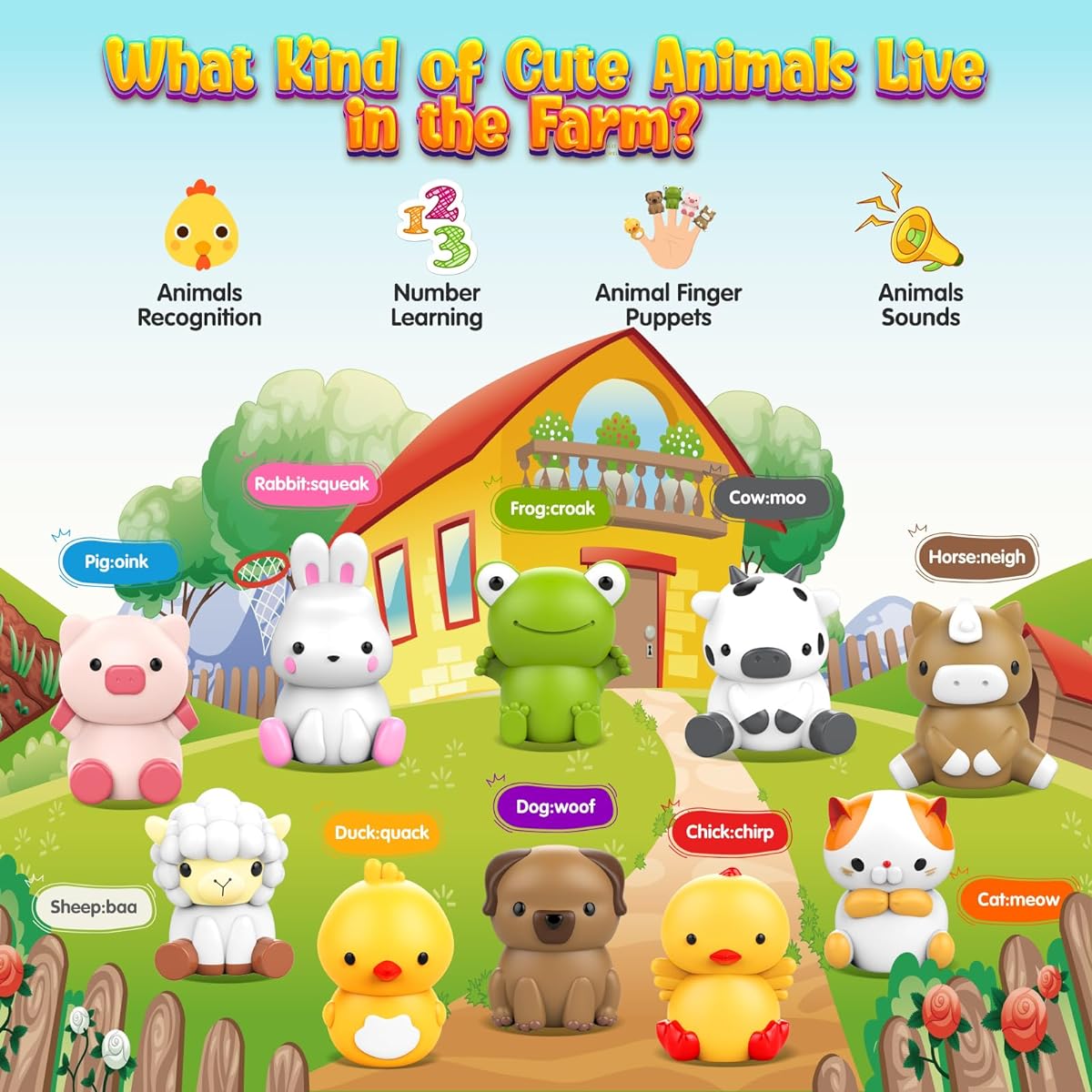 Learning Toys for Toddlers 20 Piece Farm Animals Finger Puppets & Barn Toy for Kids (Green)